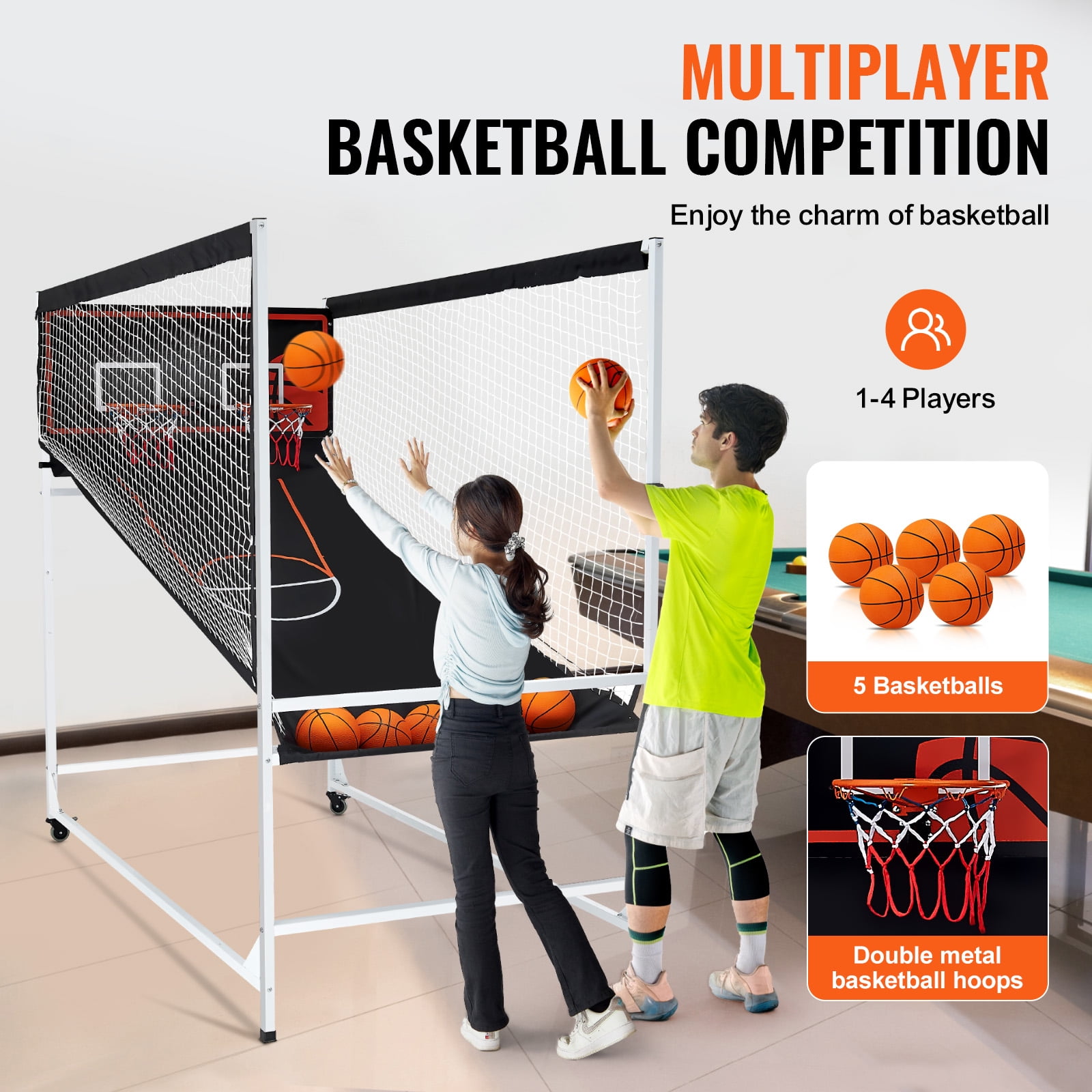 KFFKFF Foldable Basketball Arcade Game, Indoor 2-Player 5 Balls Double Shot Arcade Basketball Game with Electronic Scorer and 8 Game Modes Perfect Gift for Kids Adults - Image 8