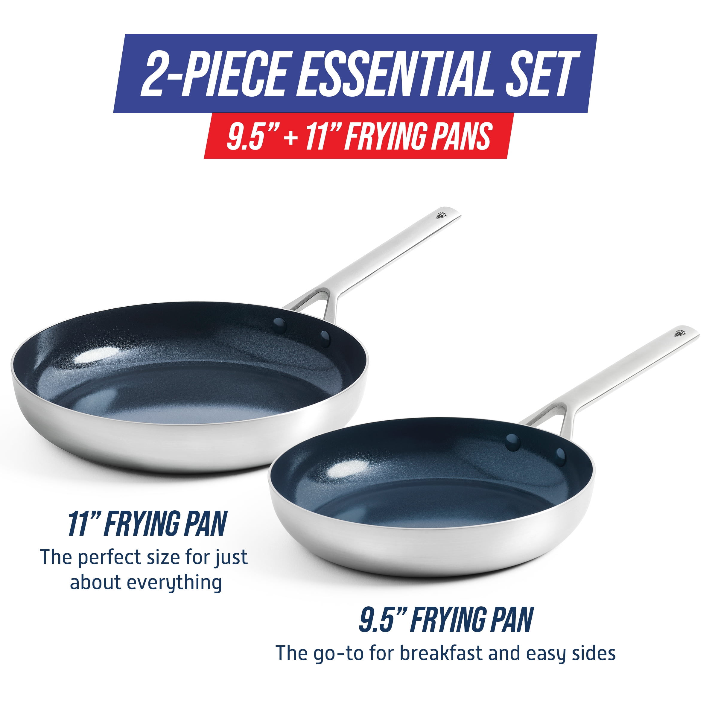 Blue Diamond 9.5in and 11in Nonstick Oven Safe Triple Steel Ceramic Frying Pan Set - Image 7