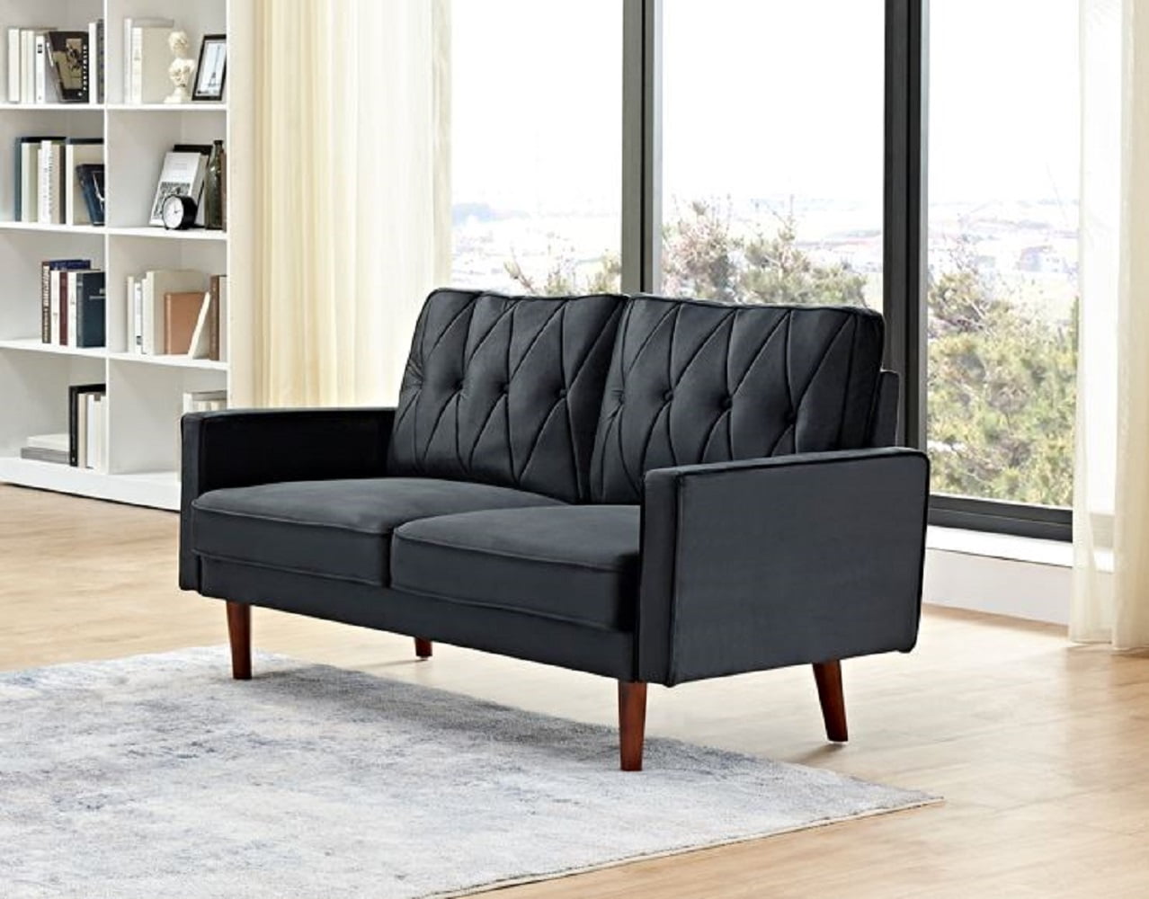 US Pride Furniture Tufted Cushion Back 57.5 Wide Loveseat-Black - Image 3