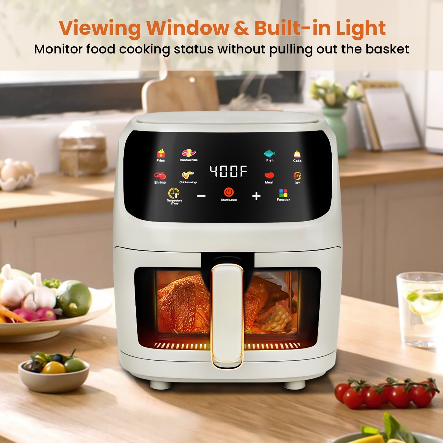 Bluebow Air Fryer Large 7.5QT, 8-in-1 Digital Touchscreen, Visible Cooking Window, 1700W, Cream White - Image 8