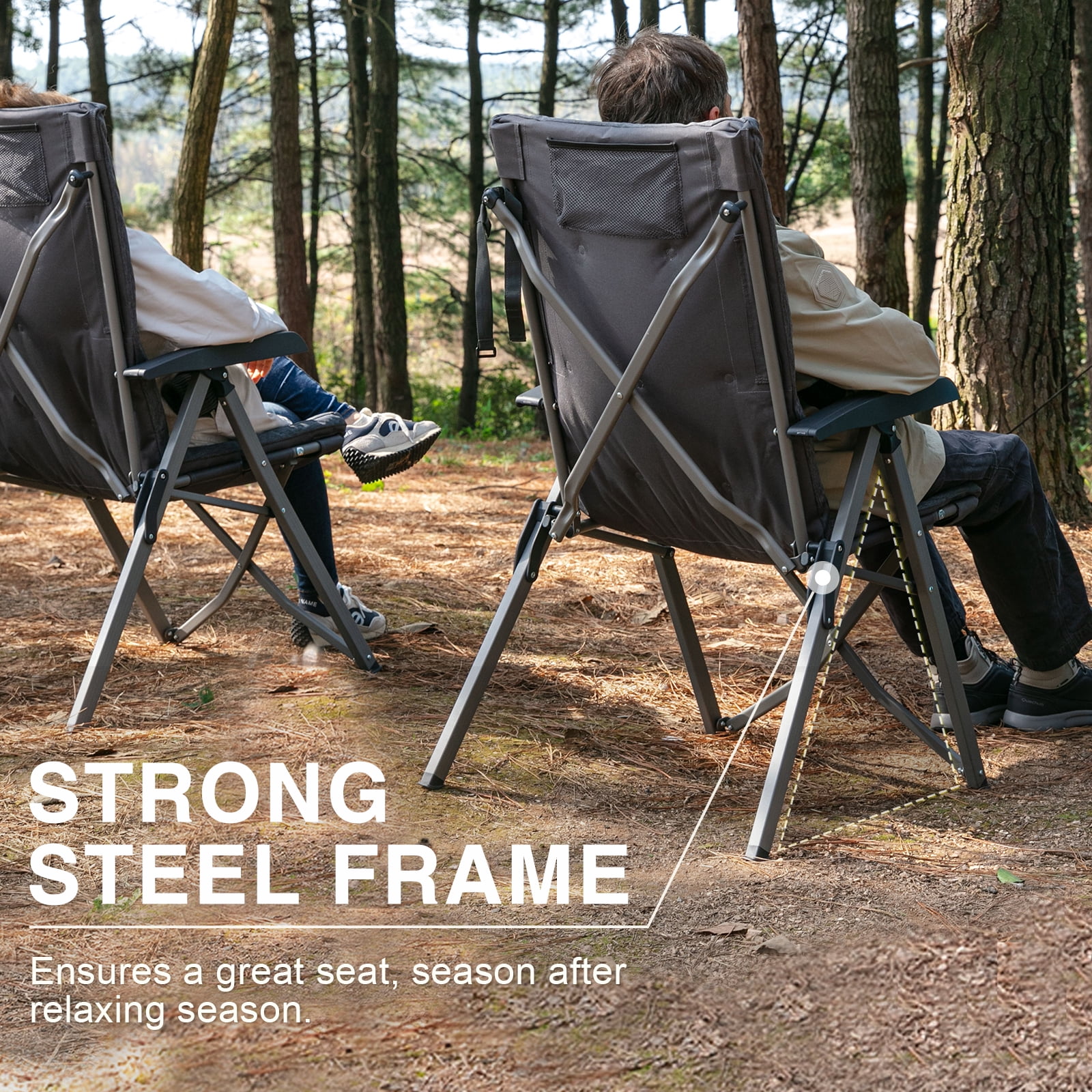 Padded Camping Recliner Chair, Adjustable Folding Reclining Chair with High Back, Supports 300 lbs, Gray - Image 2