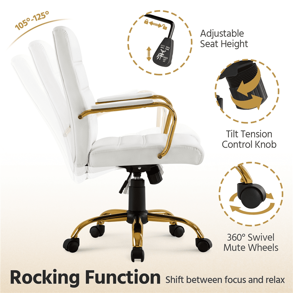 Alden Designs Mid-Back Executive Swivel Office Chair with Metal Frame and Arms, White - Image 6