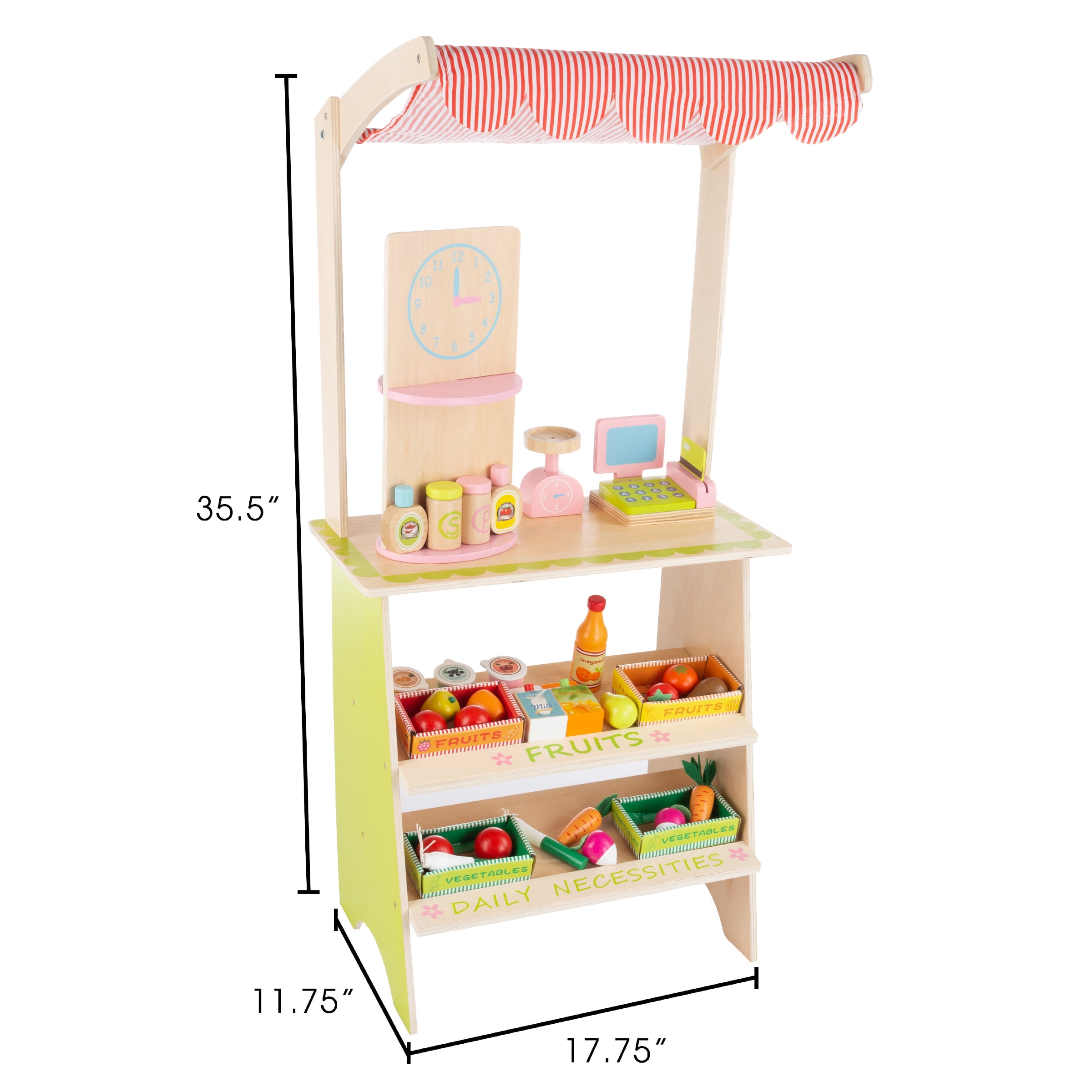 Hey Play Kids Grocery Store Wood Play Set with 31 Food Accessories (White) - Image 6
