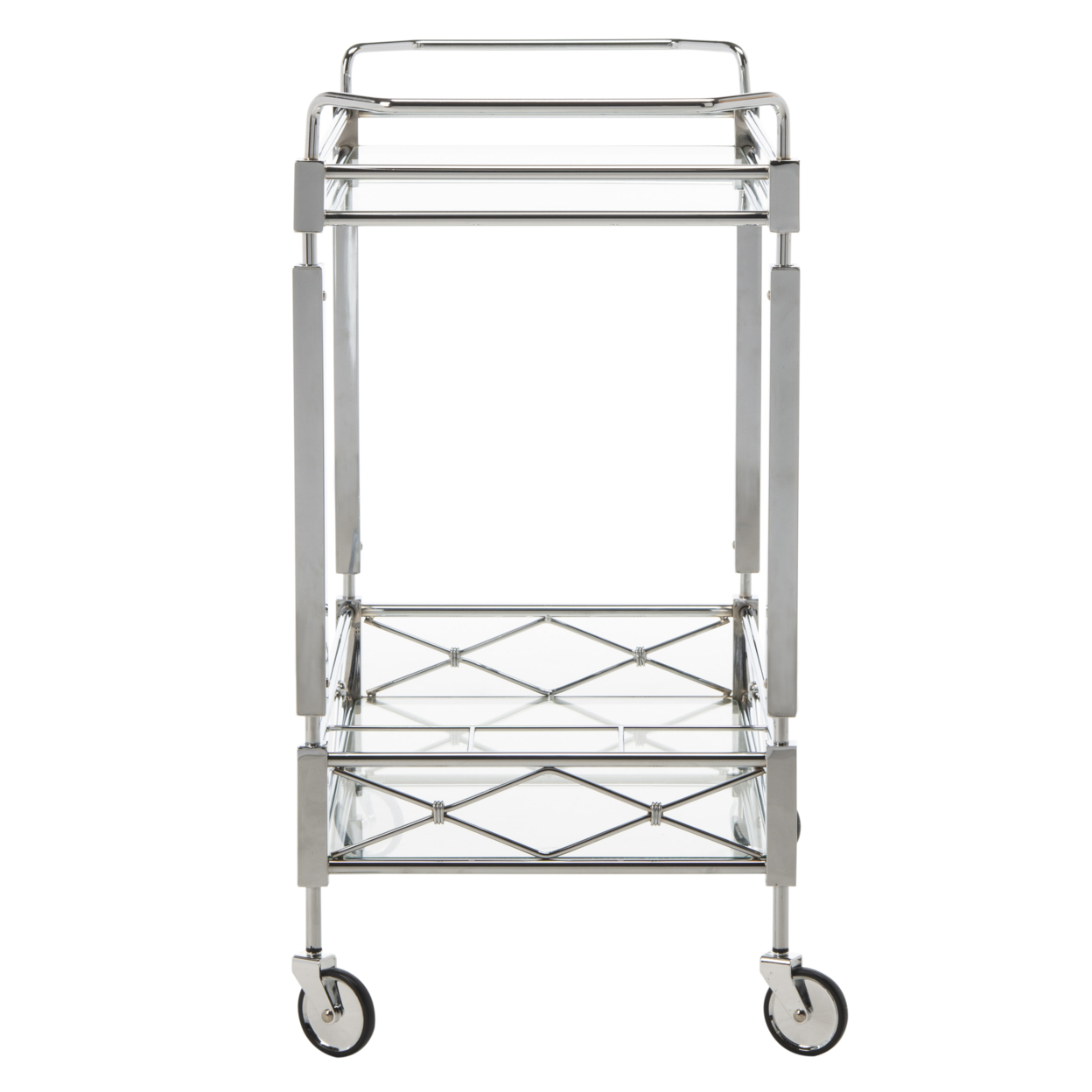 SAFAVIEH Ingrid 2 Tier Modern Glam Rectangle Bar Cart with Casters, Chrome - Image 4