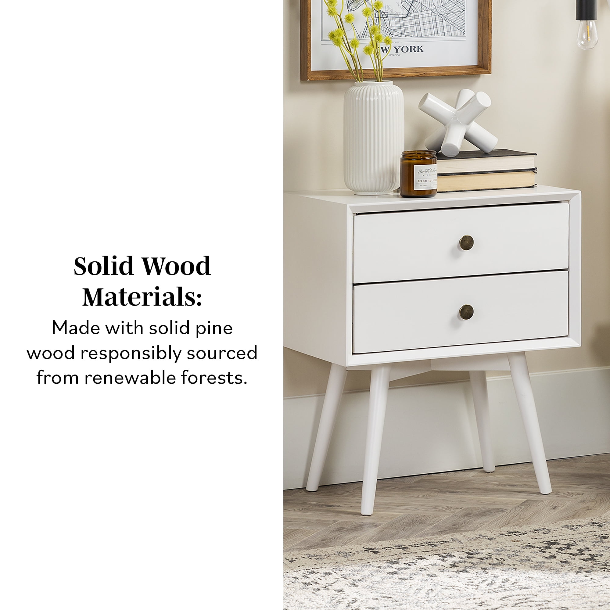 Walker Edison Mid Century Modern 2 Drawer Nightstand, White - Image 24