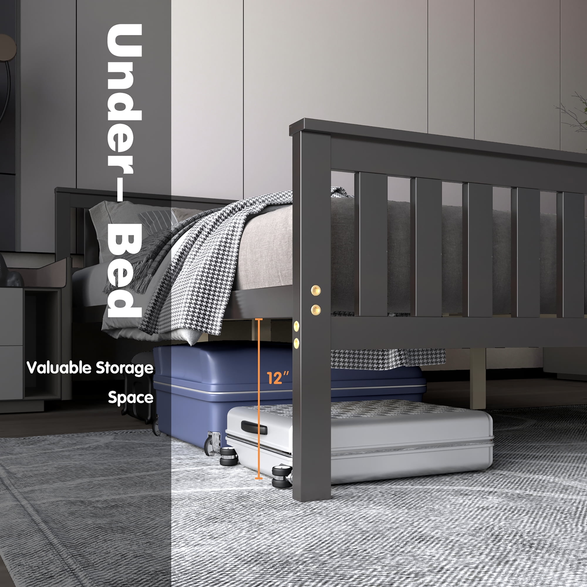 Costway Full Wood Platform Bed with Headboard and Footboard Mattress Foundation - Image 6