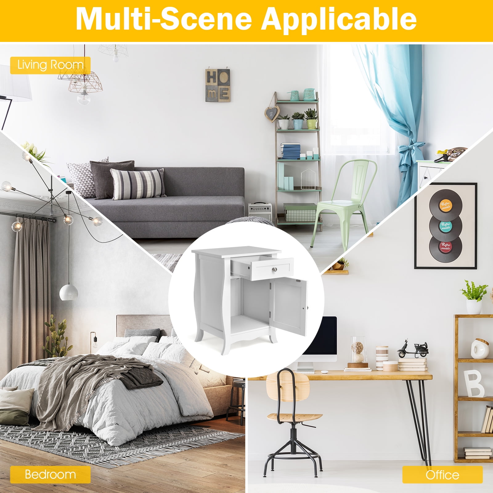 Giantex End Table Accent Storage Floor Cabinet, Wooden Nightstand with Drawer and Single-Door Cabinet, Metal Knobs, Multi-Functional Sofa Bedside Table for Living Room, Bedroom, Hallway - Image 6