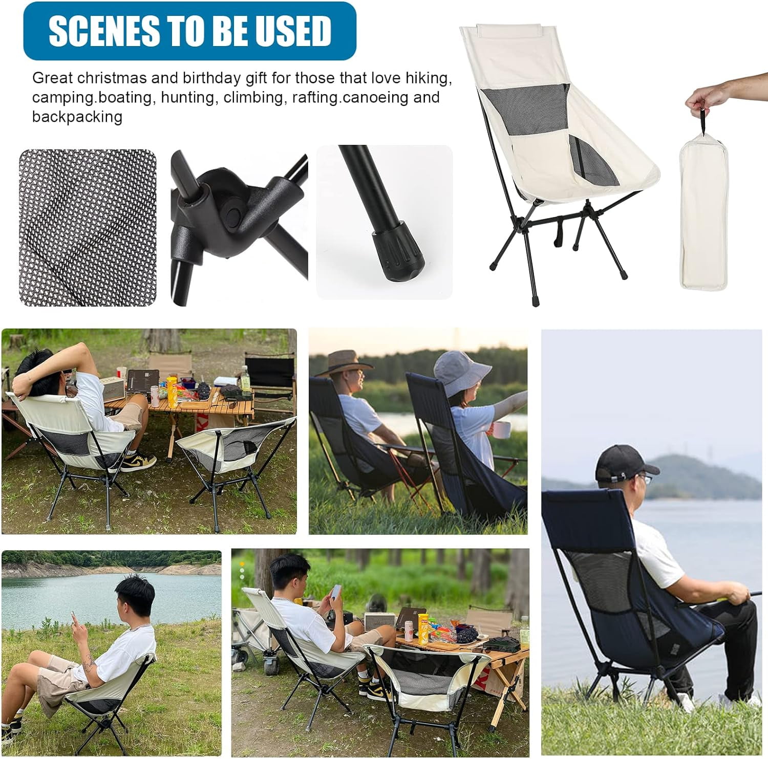 GVDV High Back Camping Chair, Lightweight Camping Chair with Headrest, Stable Portable Folding Chair for Outdoor Camp, Hiking, Backpacking - Image 10