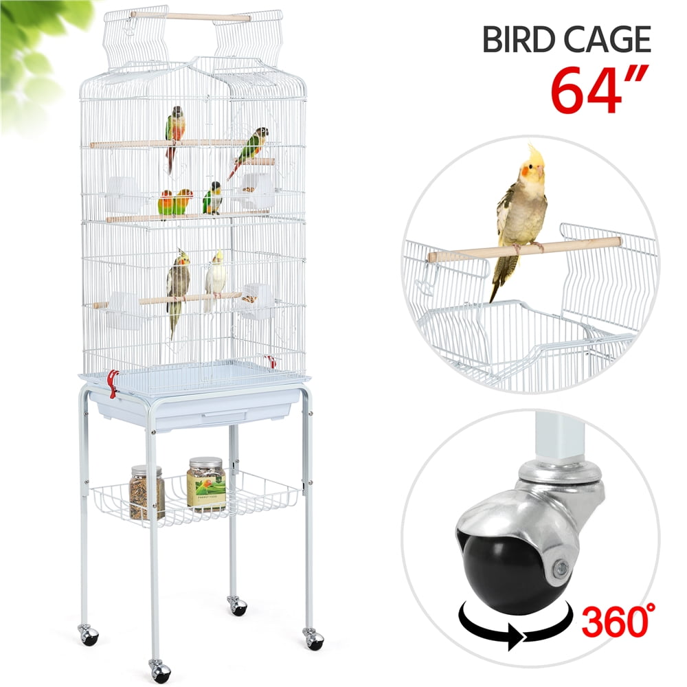 Alden Design 64" Large Rolling Metal Bird Cage with Open Top, White - Image 6