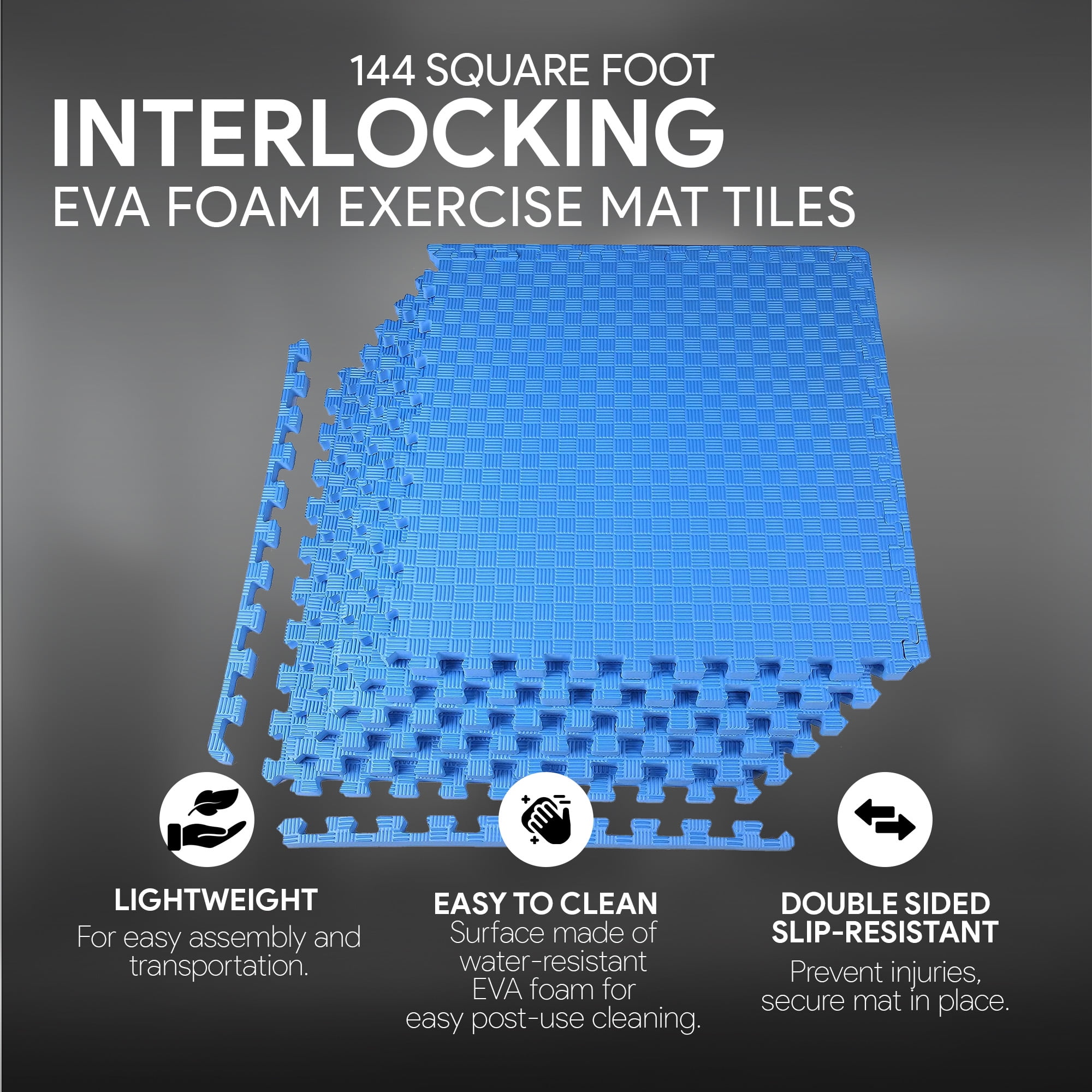 BalanceFrom 144 Sq Ft Blue 1/2 in Thick EVA Foam Interlocking Exercise Protective Flooring, 144-Tile - Image 2