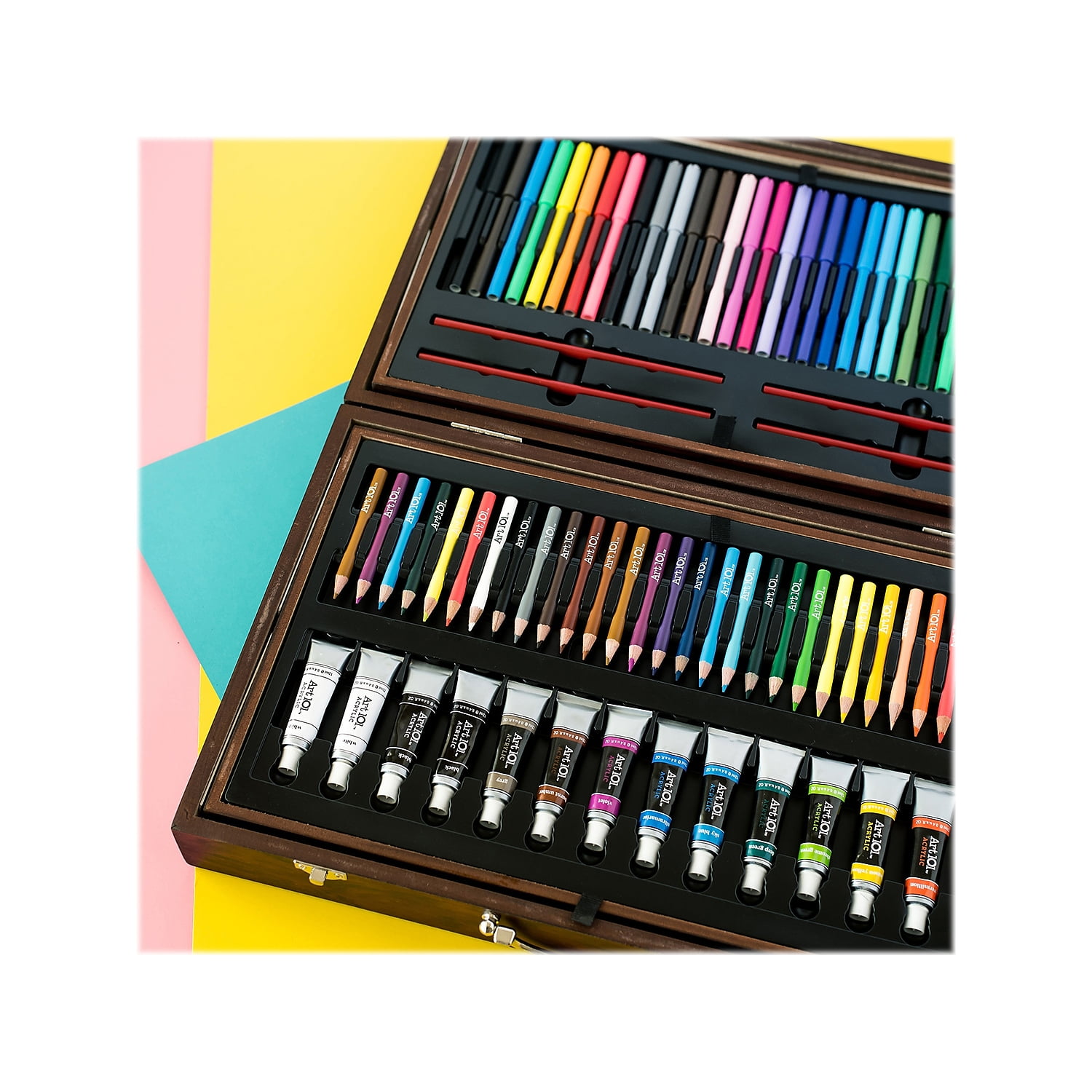Art 101 Deluxe Multifunctional Art Set / Kit with 215 Pieces in Wood Case for Children to Adults - Image 2