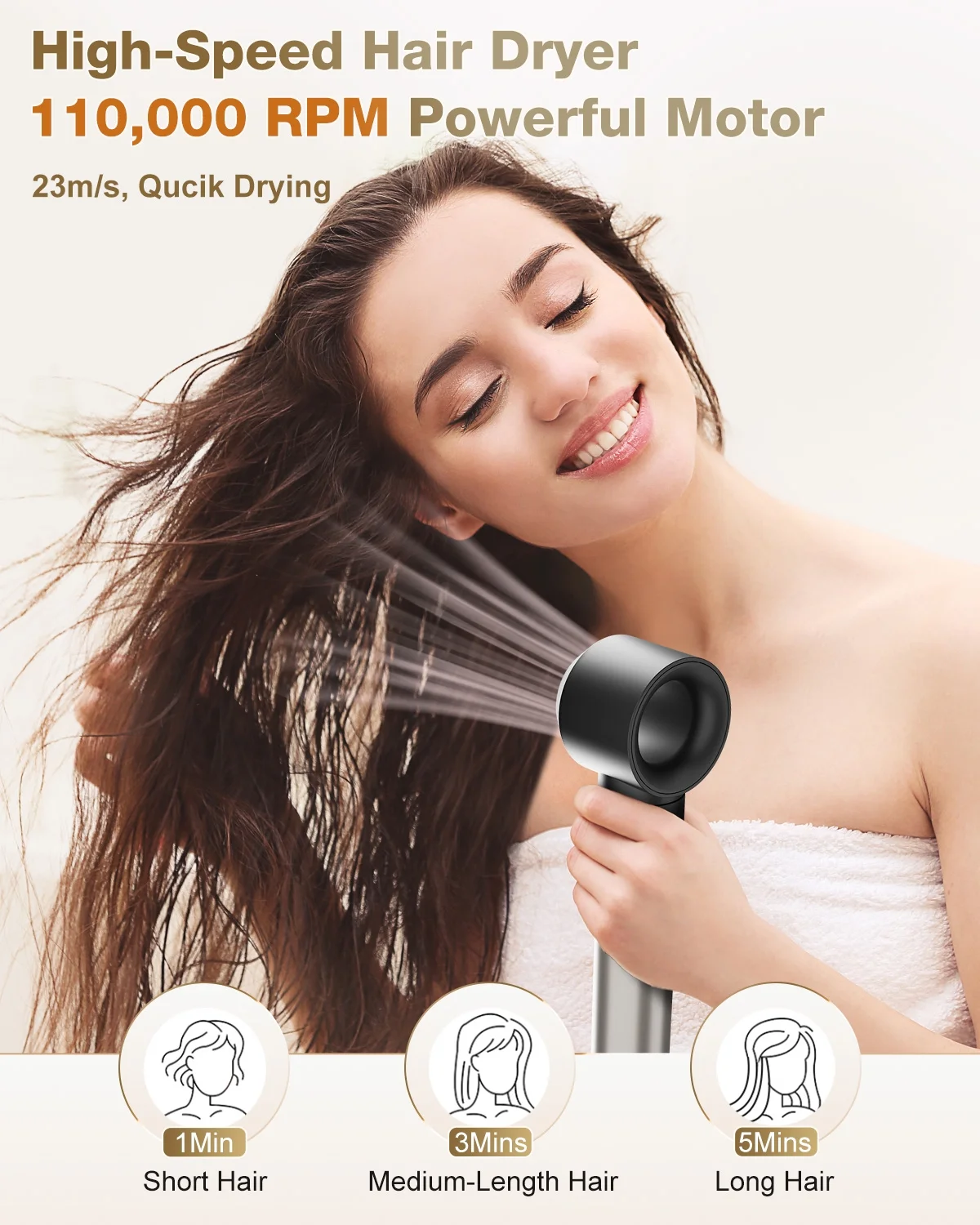 6 in 1 Hair Styler, Hair Dryer Brush with 110,000 RPM, Ionic Hot Air Brush Set, Blow Dryer Brush, High-Speed Hair Dryer Volumizing and Shape, Silver - Image 6