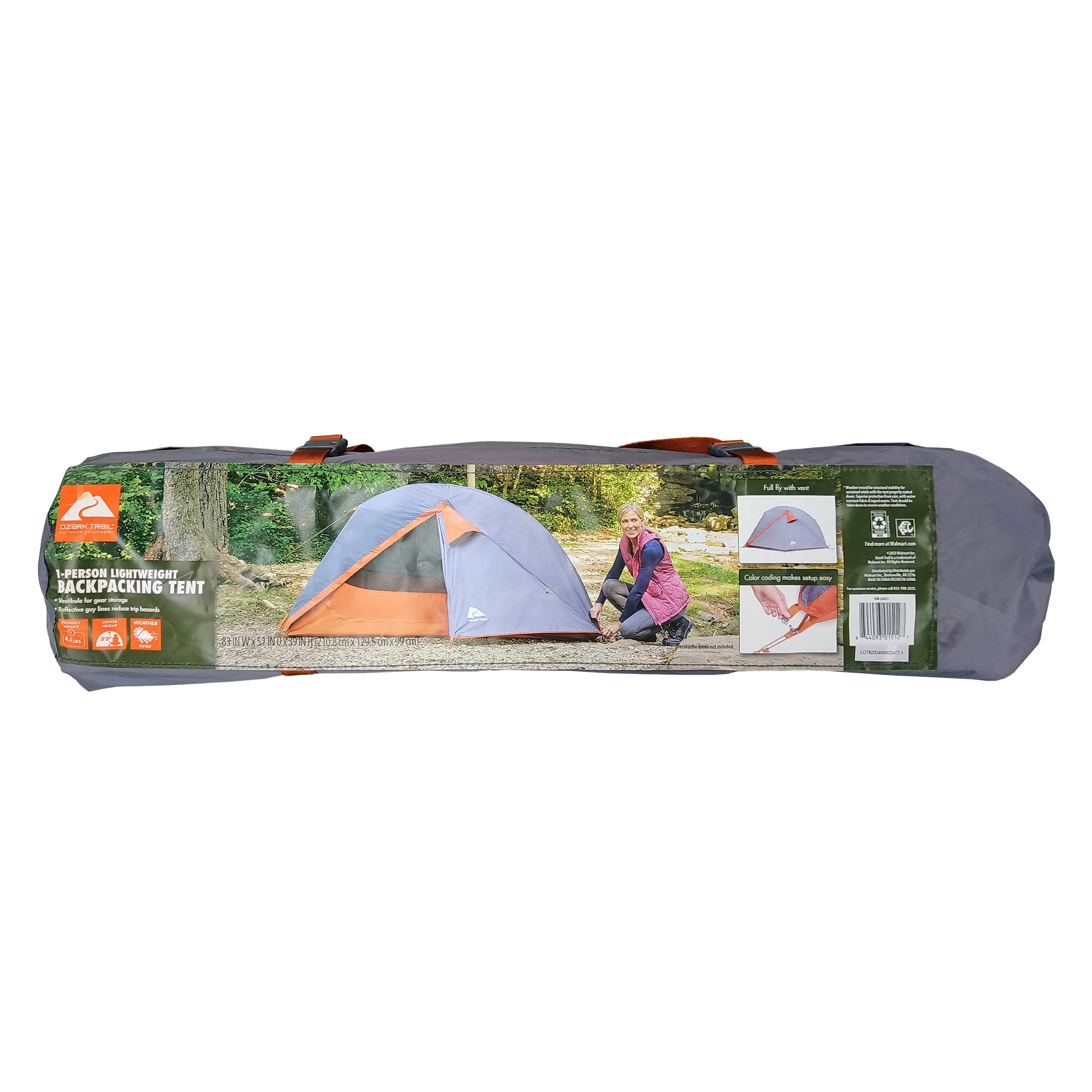 Ozark Trail 1-Person Lightweight Backpacking Tent, 82 in. x 51 in., 3.65 lb. Carry Weight, Orange - Image 3