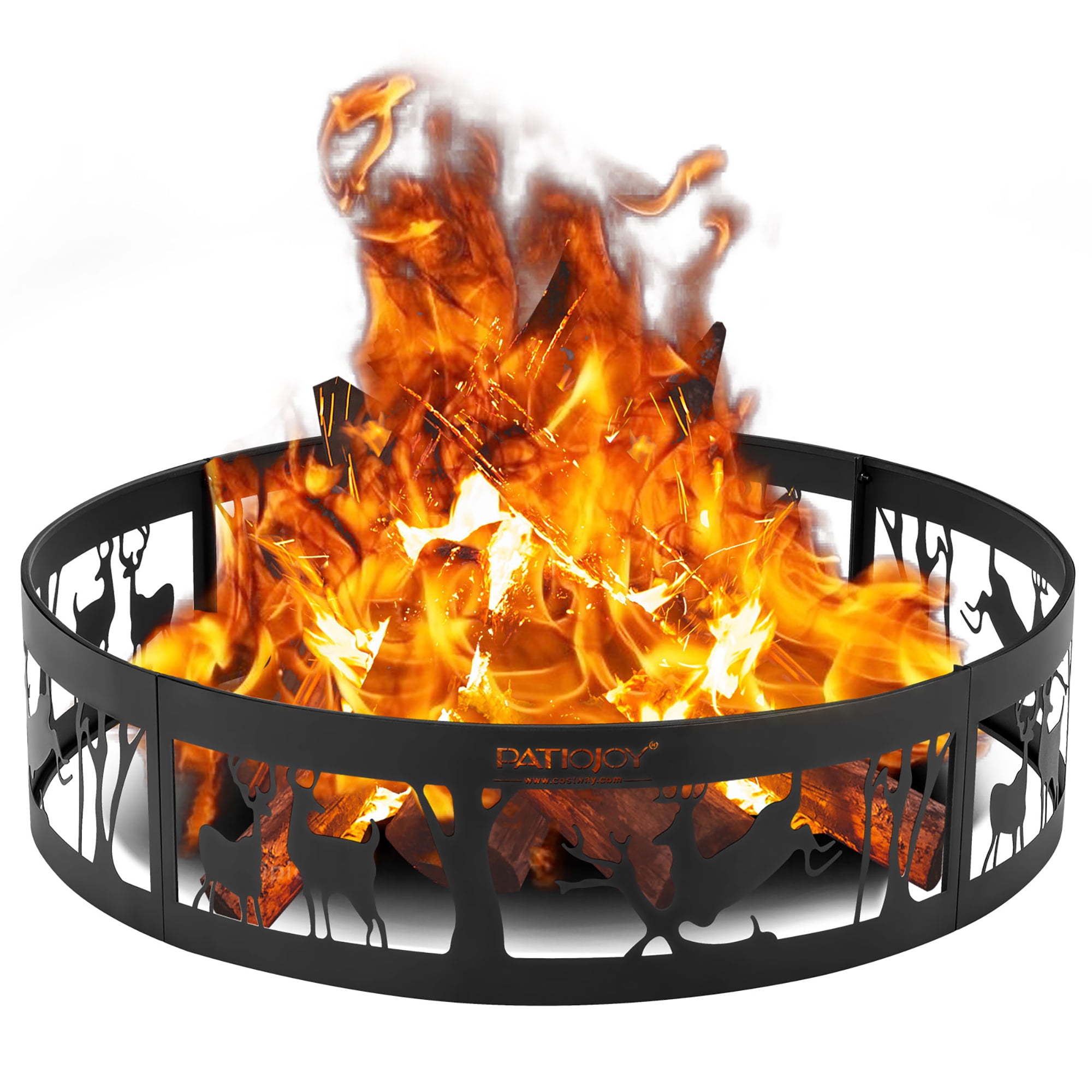 Costway 36'' Metal Fire Pit Ring Deer w/Extra Poker Bonfire Liner for Campfire - Image 3