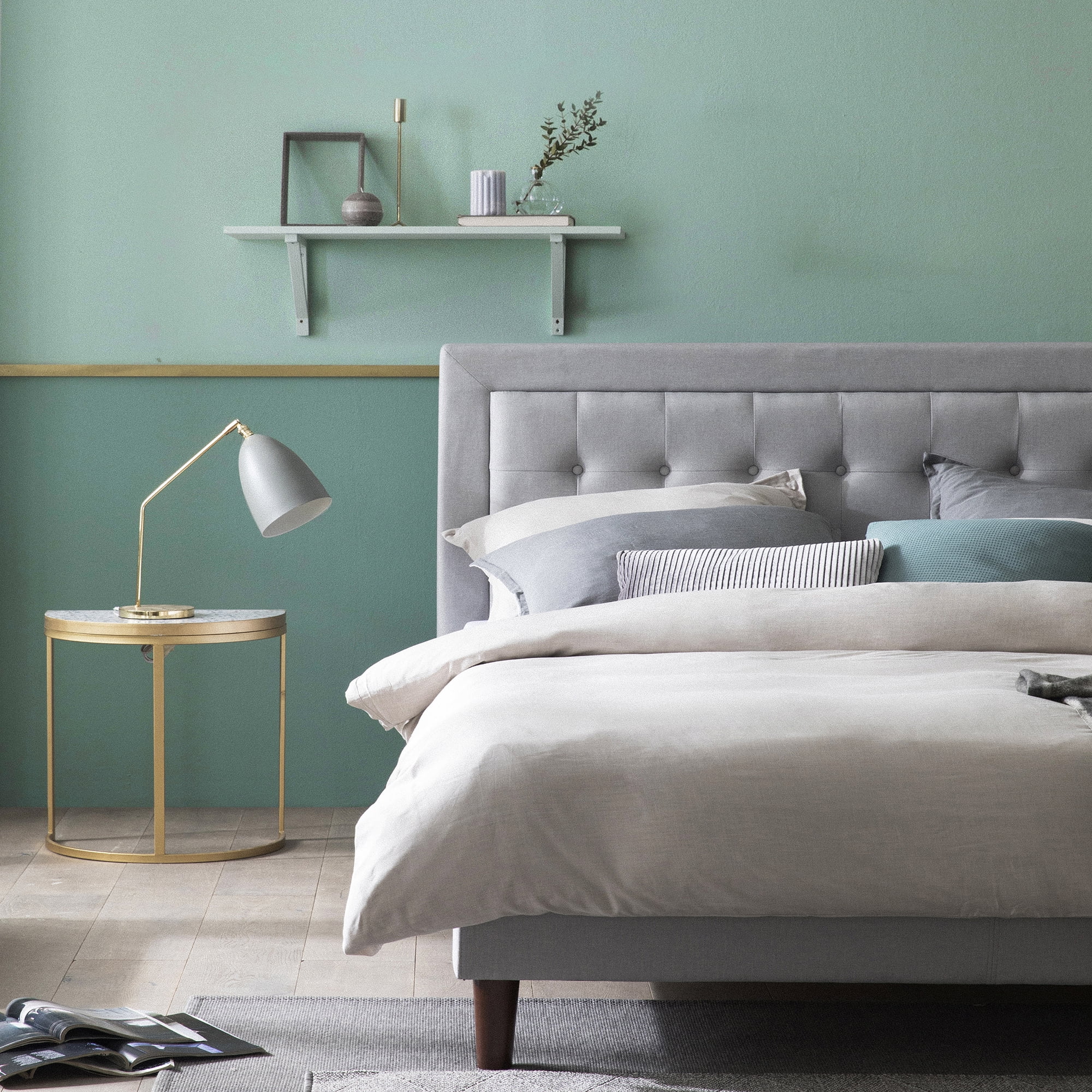 Zinus 40" Dachelle Upholstered Platform Bed Frame Gray Sand, Queen - Image 12