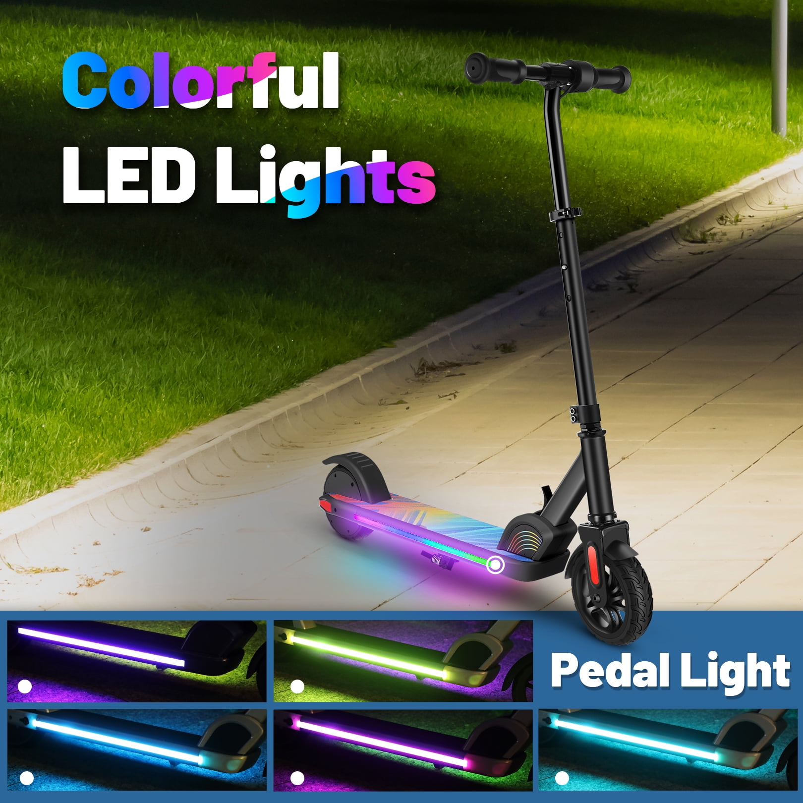 HOTEEL E32/E35 Electric Scooter for Kids, Max 10 Mph & 7 Miles, 150W Kids Electric Scooter Ages 6-12, Colorful LED Lights, Portable E Scooter Boys & Girls - Image 4