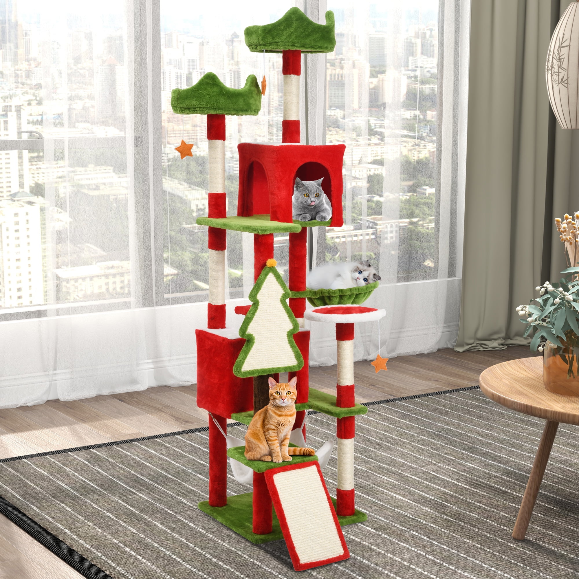 Uforic 75" Cat Tree Tower Condo, Multi-Level Christmas Cat Climbing Tower with Top Perches, Hammock, Scratching Posts, for Indoor Kittens' Play Center - Image 8