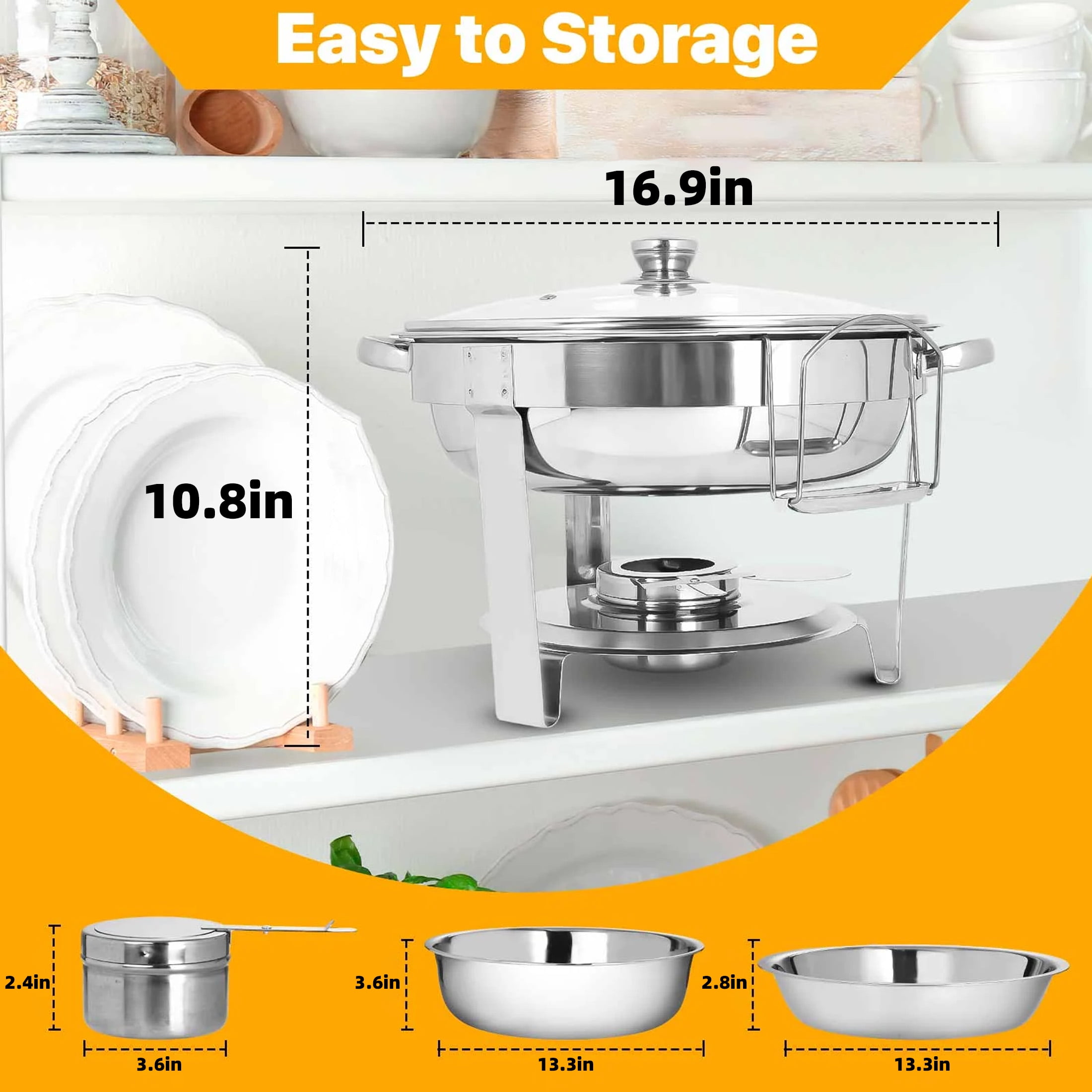 Firstness Chafing Dishes Buffet Set 2 Pack, 5 QT Round Buffet Chafing Dishes, Stainless Steel Chafers and Buffet Warmers Sets for Thanksgiving Halloween Christmas Gatherings Parties - Image 5