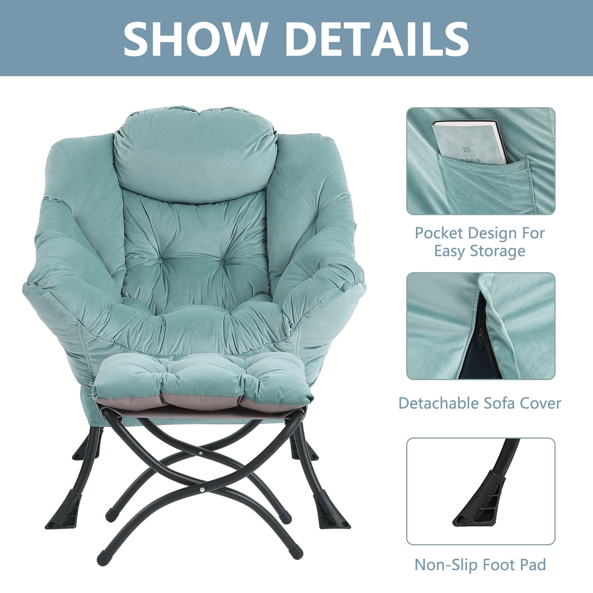 Aukfa Accent Chair with Ottoman,Lazy Lounge Chair with Arm,Side Pocket for Living Room, Green - Image 6