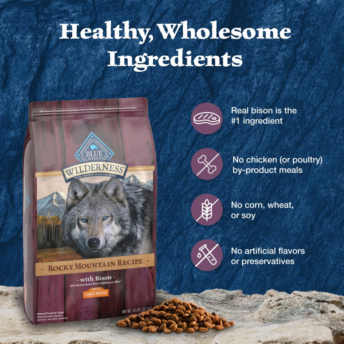Blue Buffalo Wilderness Natural High-Protein Dry Food for Large Breed Dogs, Bison, 28-lb bag. - Image 5