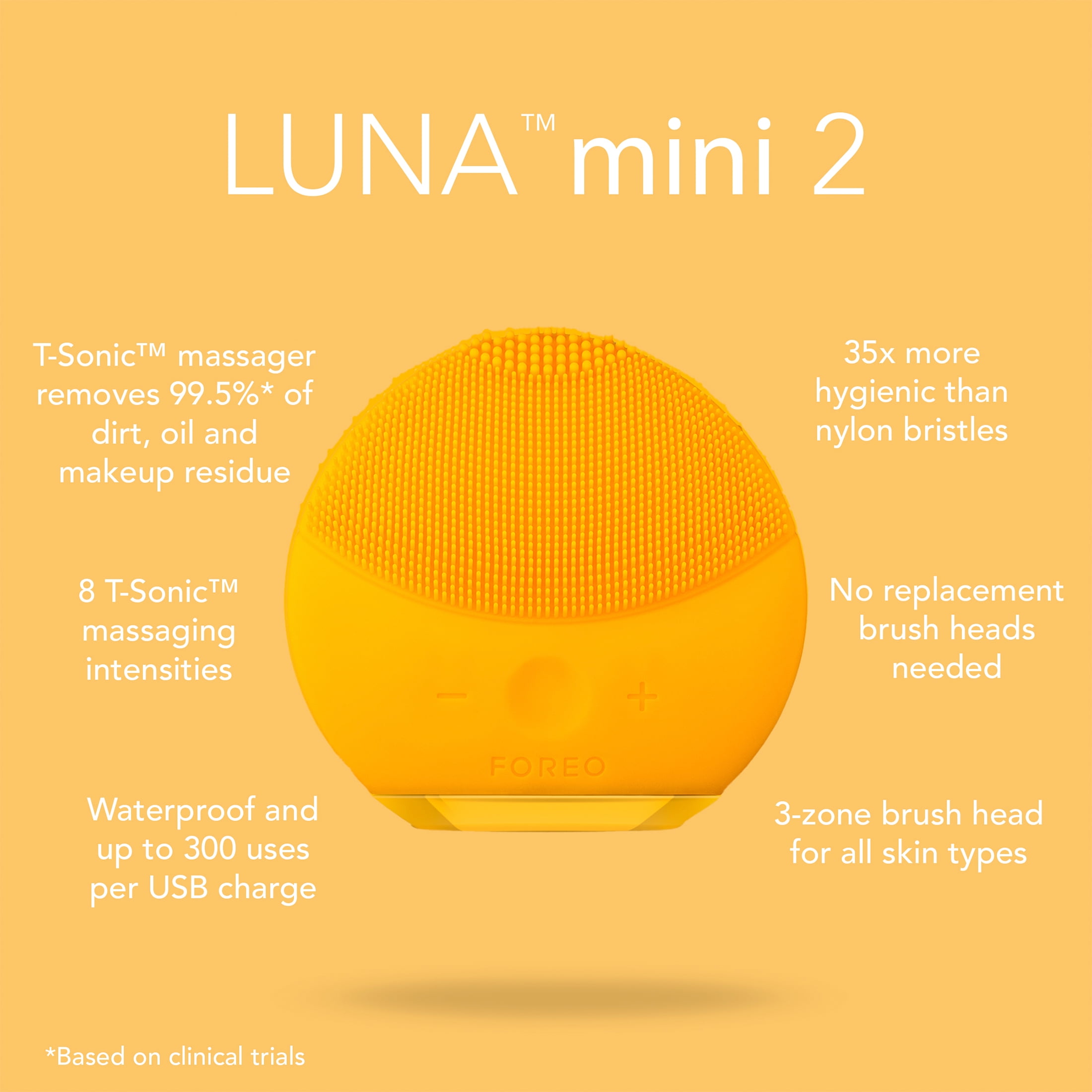 FOREO LUNA Mini 2 Facial Cleansing Brush for All Skin Types with Gentle Exfoliation and Sonic Cleansing, Sunflower Yello - Image 5