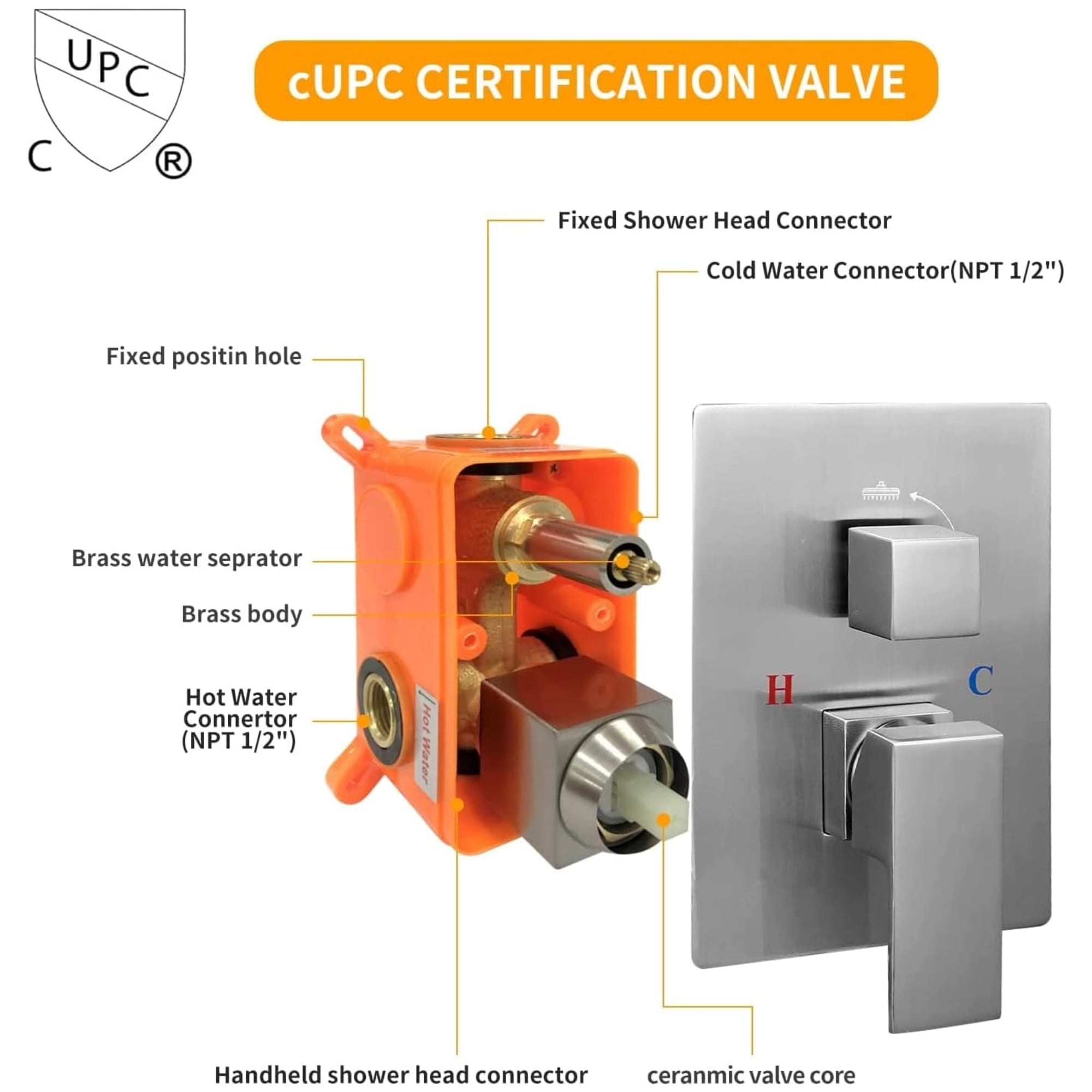 BESy Brushed Nickel Shower System with Adjustable Angle Slide Bar, 12 inch Rain Shower Head and Wand Wall Mounted, Rainfall Shower Faucet Fixture Combo Set - Image 5