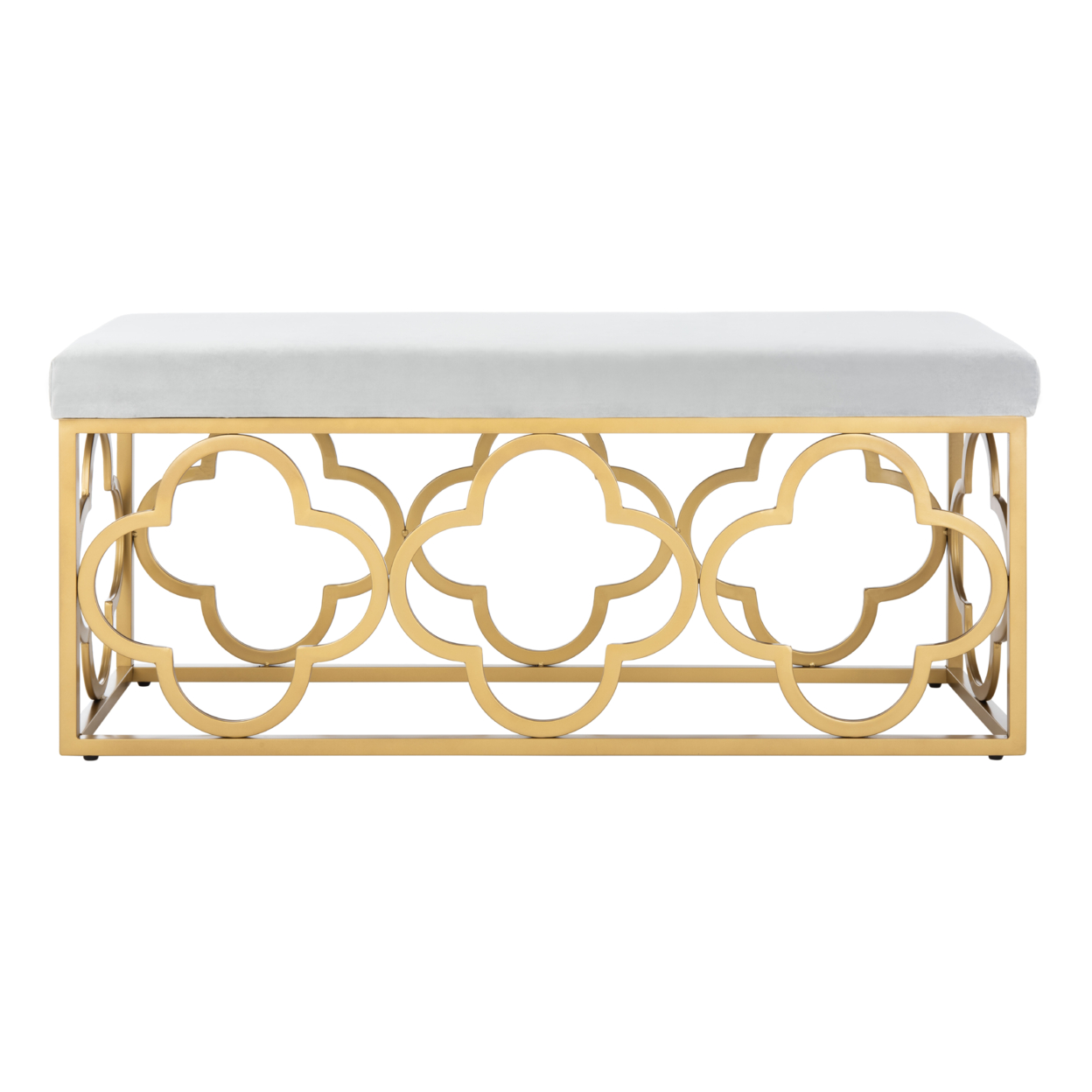 SAFAVIEH Fleur Modern Glam Rectangle Bench, Grey/Gold - Image 3