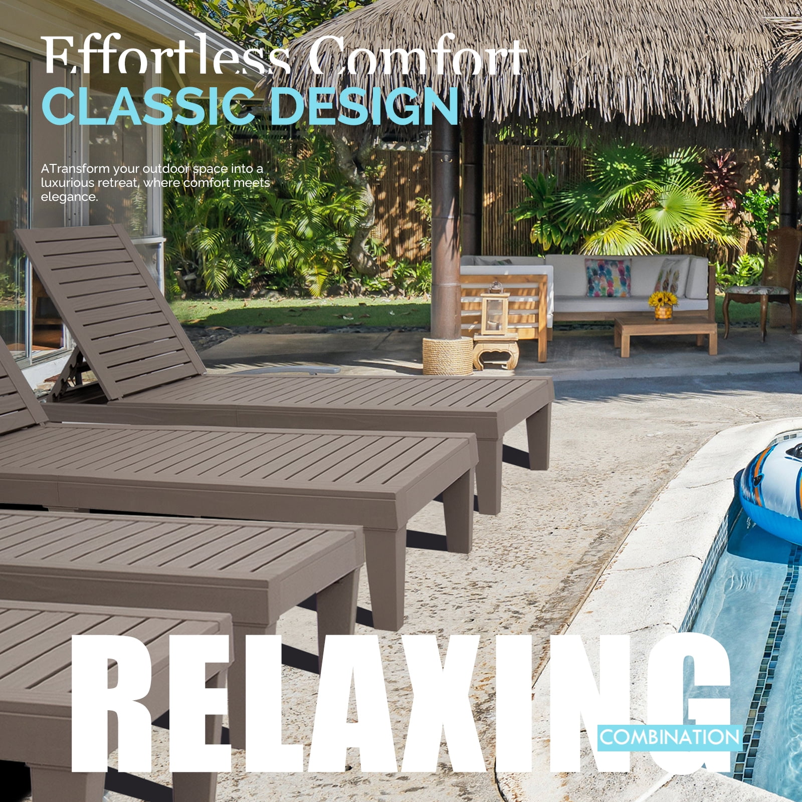 DIMAR GARDEN Outdoor Patio Resin Chaise Lounge Recliner with Adjustable Backrest Brown - Image 6