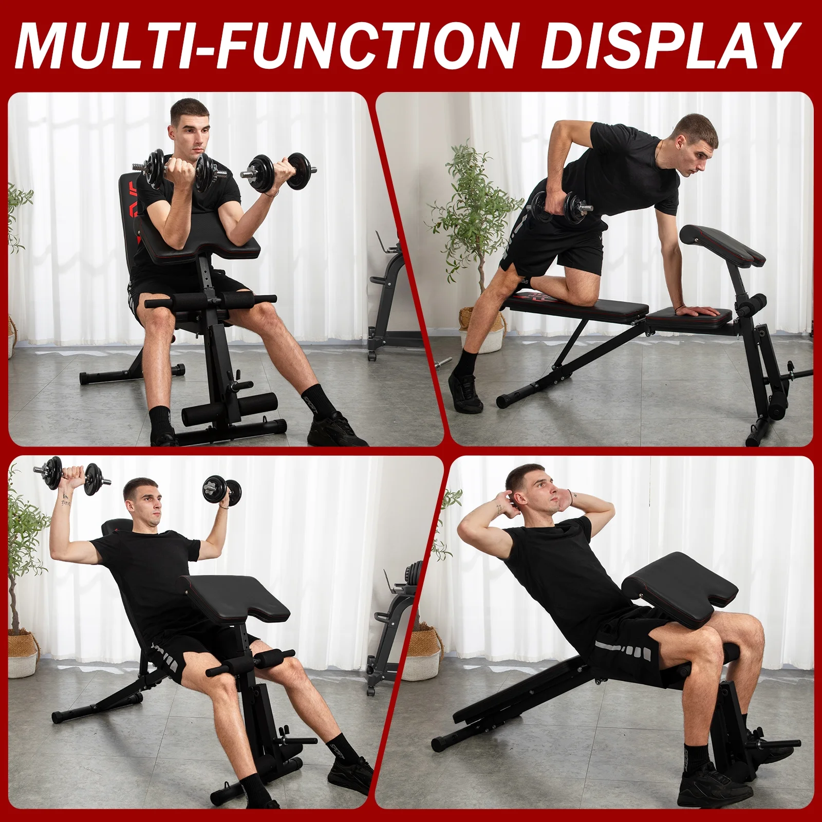 GLFERA Adjustable Weight Bench,660LBS Workout Bench for Home Gym with Preacher Curl and Leg Press Attachment Fitness - Image 3