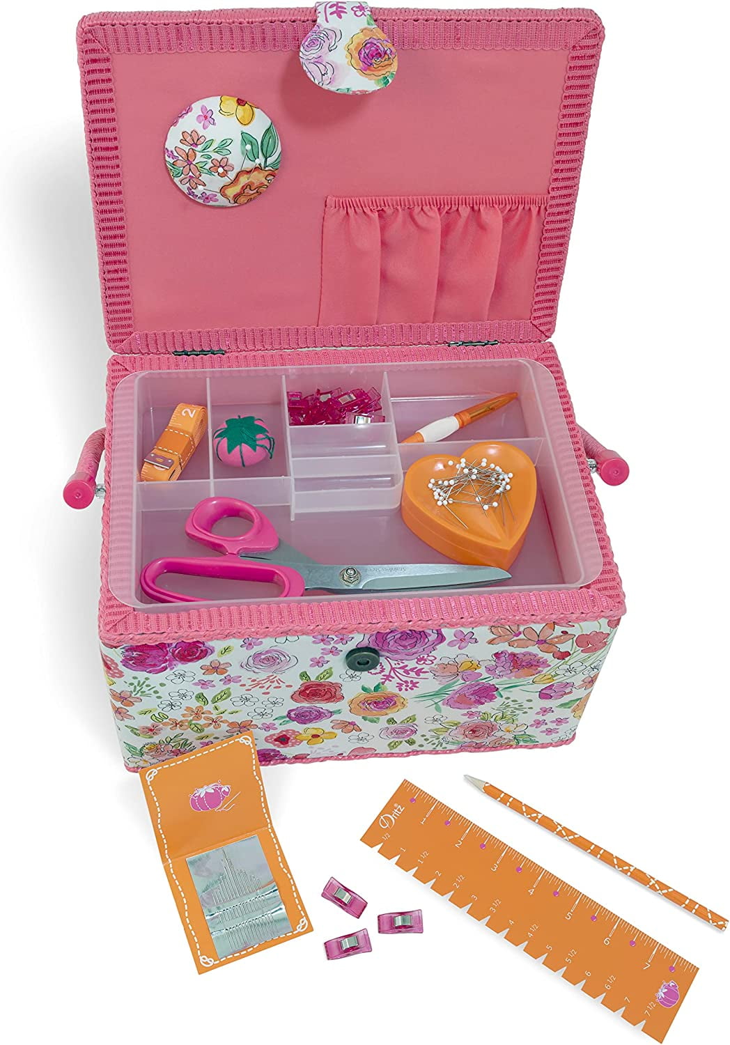 Dritz Large Sewing Basket Kit, Pink & Orange - Image 4