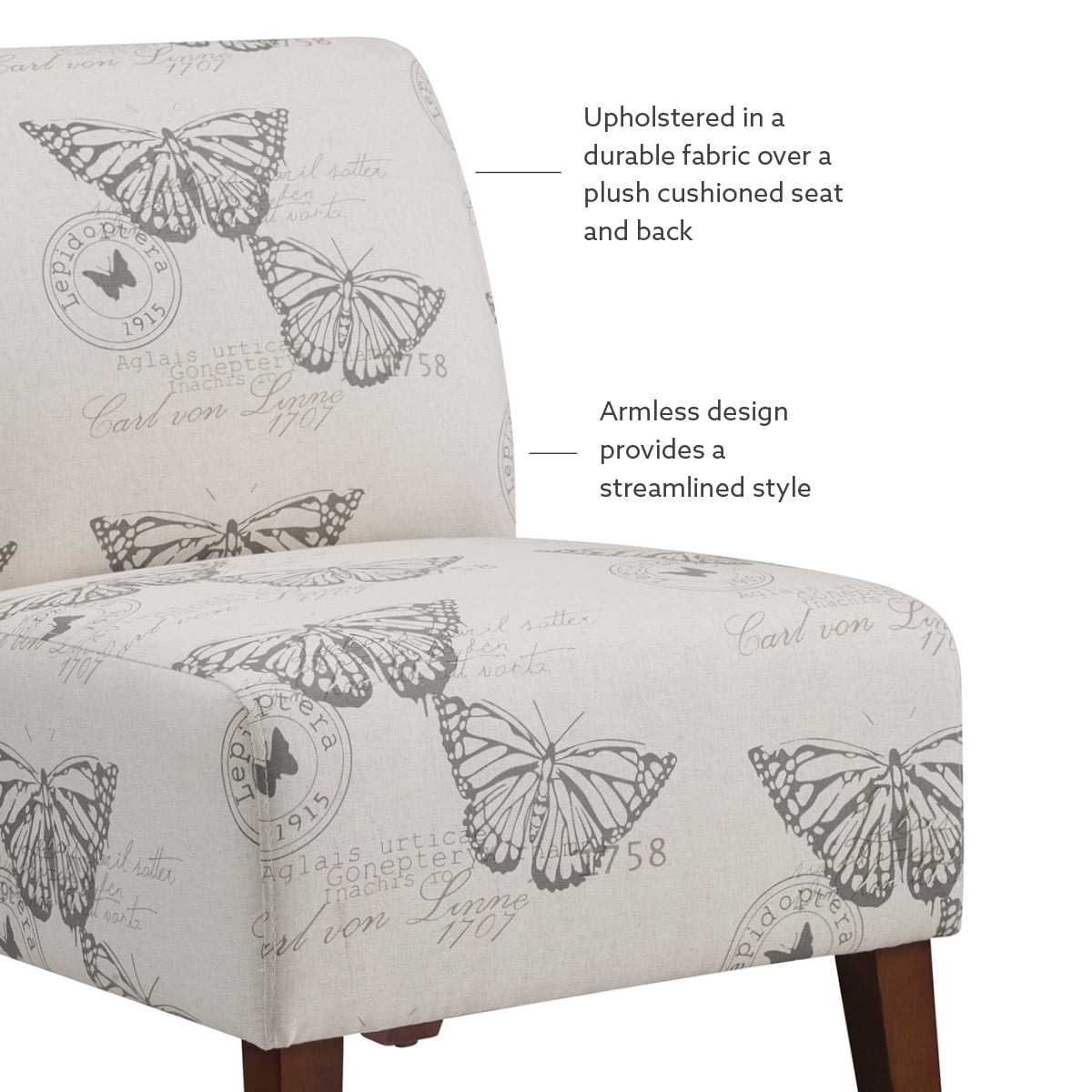 Linon Bynum Kid's Indoor Upholstered Slipper Accent Chair, Beige Butterfly Pattern - Image 7
