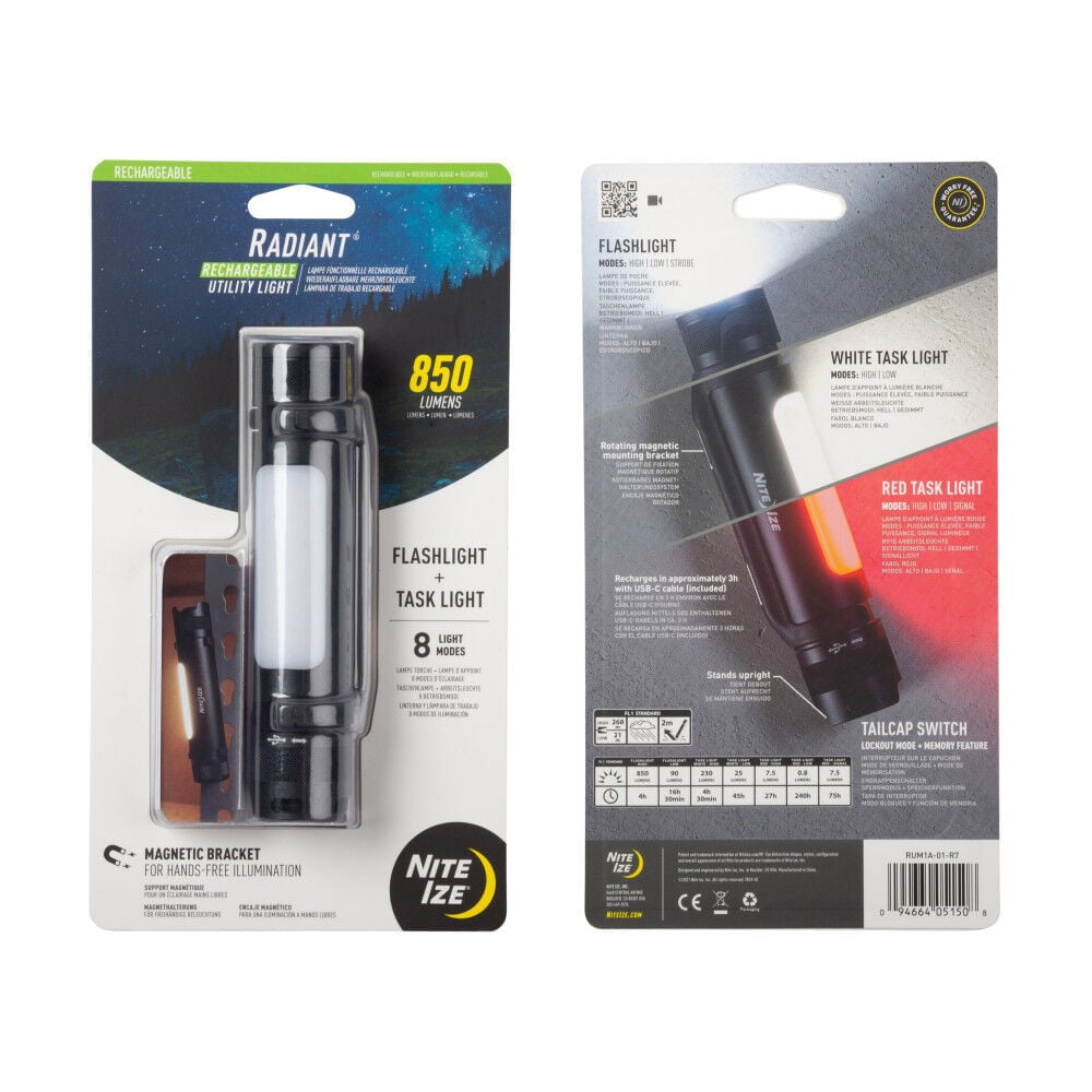 Nite Ize, Inc. RUM1A-01-R7 Nite IZE Radiant Rechargeable, 3-in-1 Flashlight Magnetic Task Red Emergency, Portable Hands-Free Work Car Repairs and Jobs Utility Light, Black - Image 6