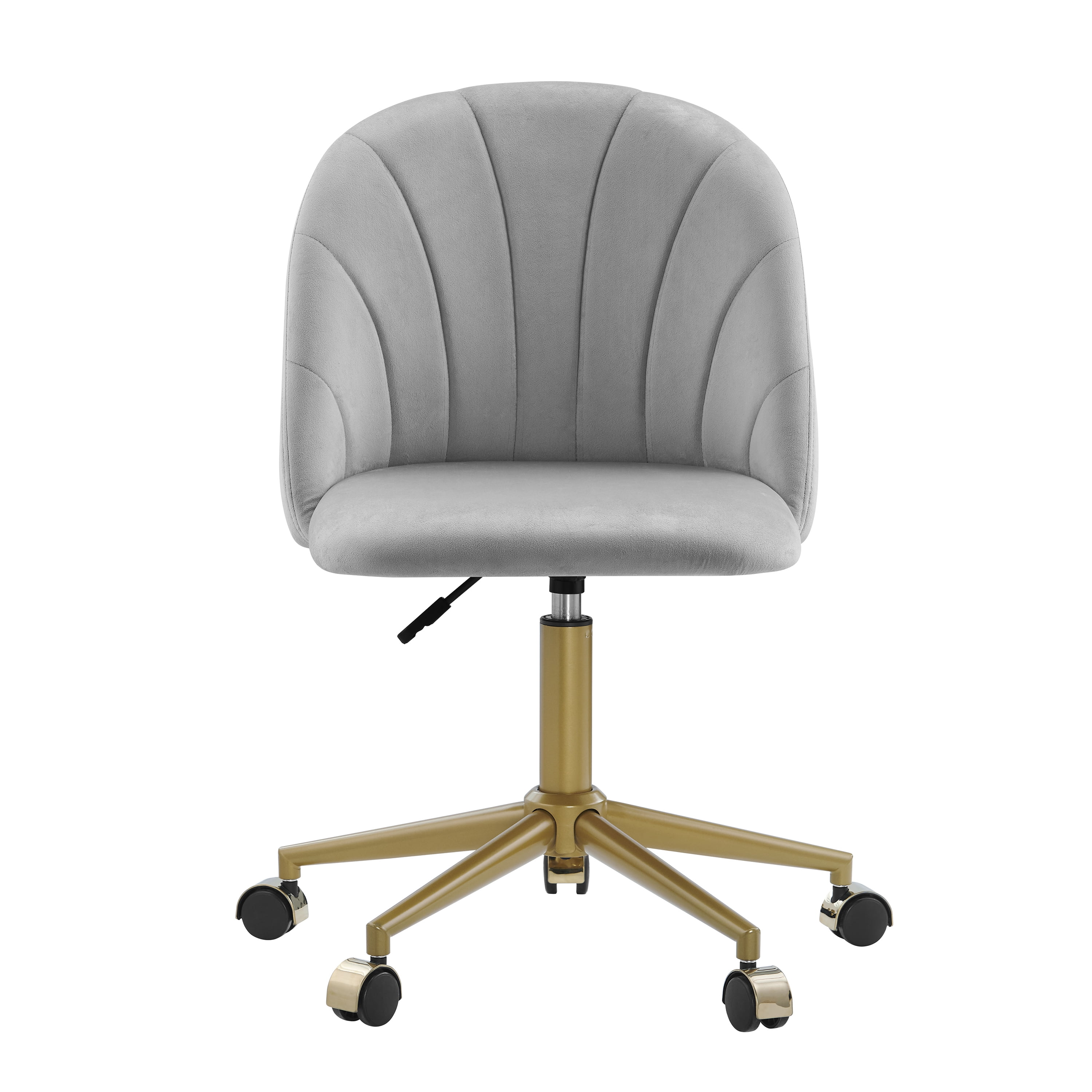 Linon Alondra Mid Back Velvet Office Chair with Adjustable Height and Swivel, Gold/Gray - Image 3