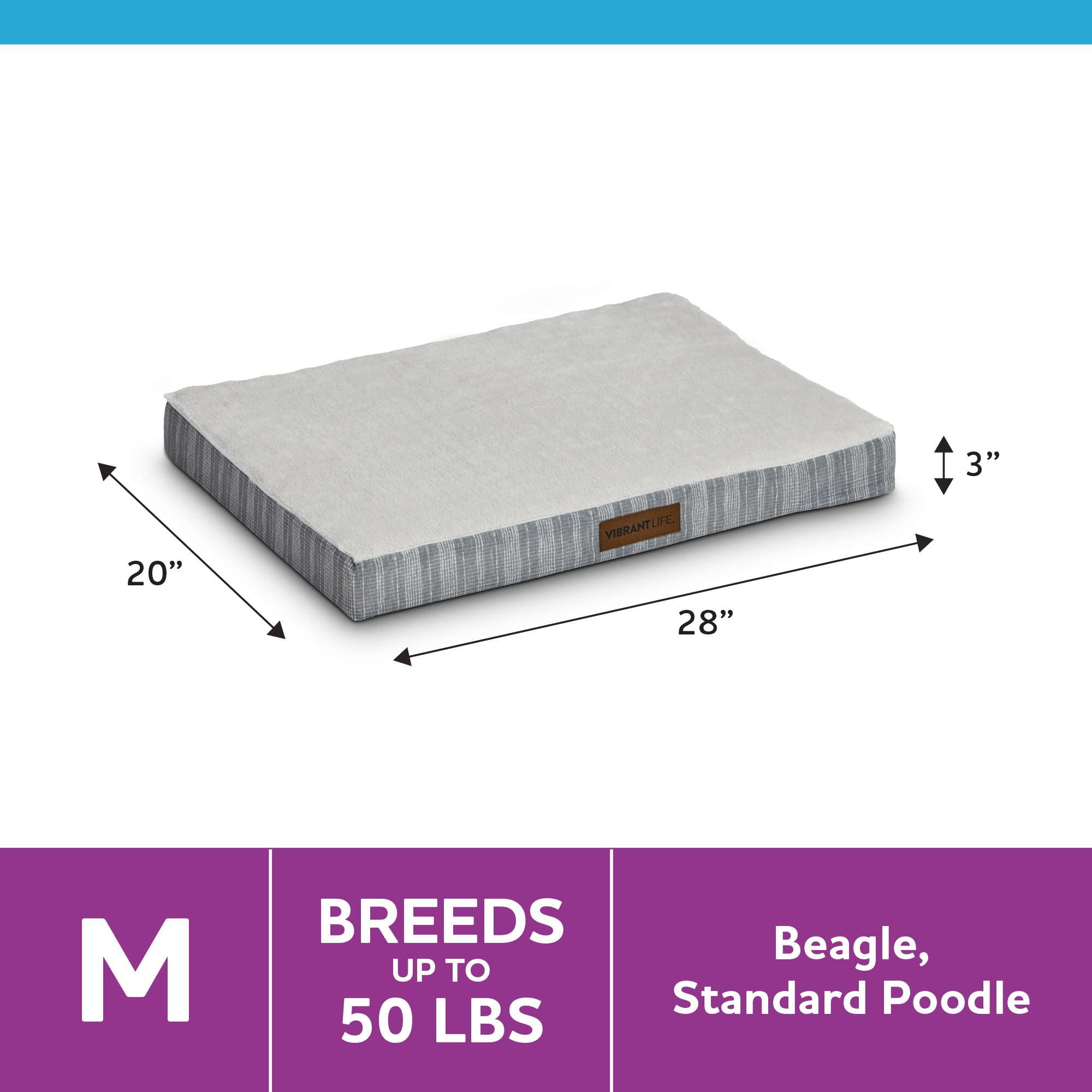 (3 pack) Vibrant Life Medium Orthopedic Foam Dog Bed for Medium Breeds, Medium, 28" x 20", Grey - Image 4