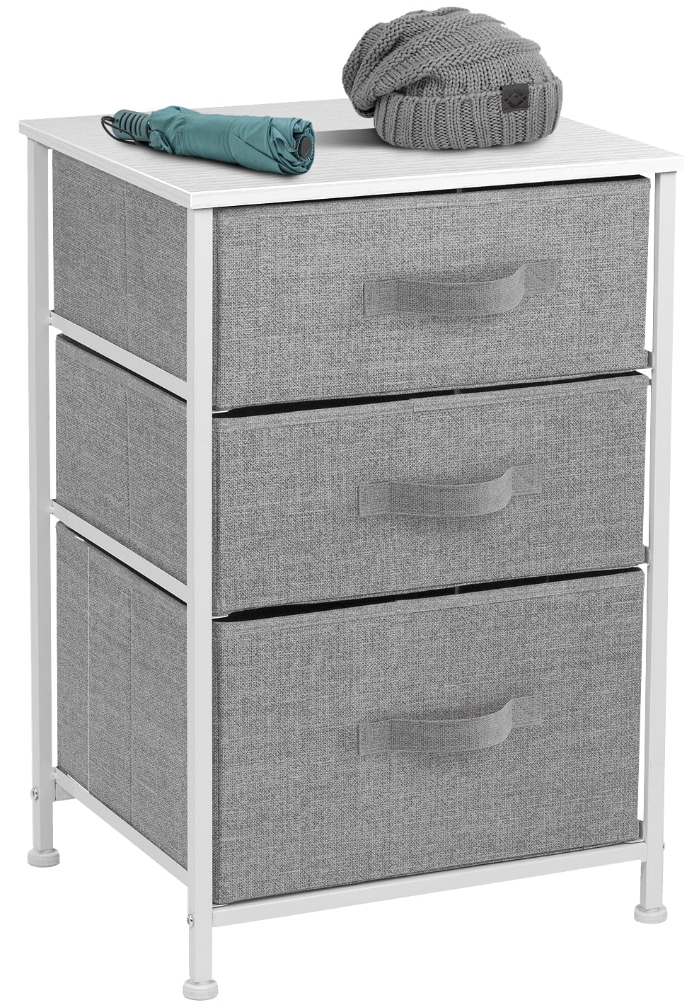 Sorbus Nightstand with 3 Drawers, White/Gray - Image 5