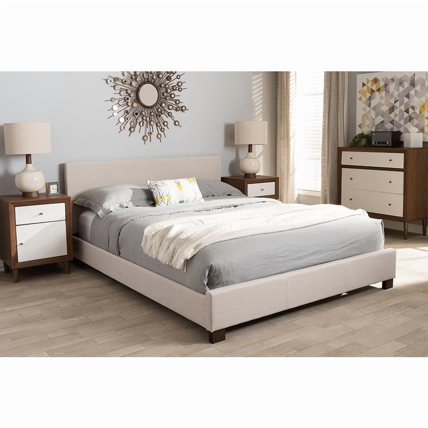 Baxton Studio Elizabeth Full Size Panel-Stitched Headboard Wood Platform Bed, Beige - Image 6