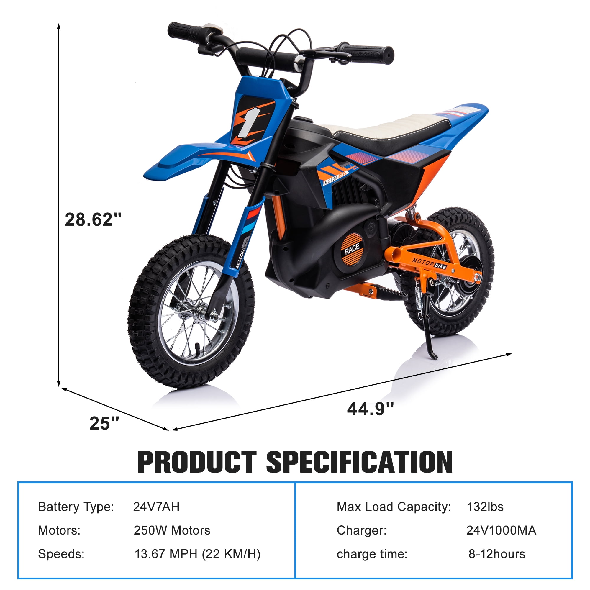 COCLUB 24V Electric Dirt Bike for Kids 13+, Kids Electric Motorcycle & Ride on Bike, Ride On Toy for Kids with 250W Motor, 30-Min Ride On Time, Hydraulic Suspension, Blue - Image 7