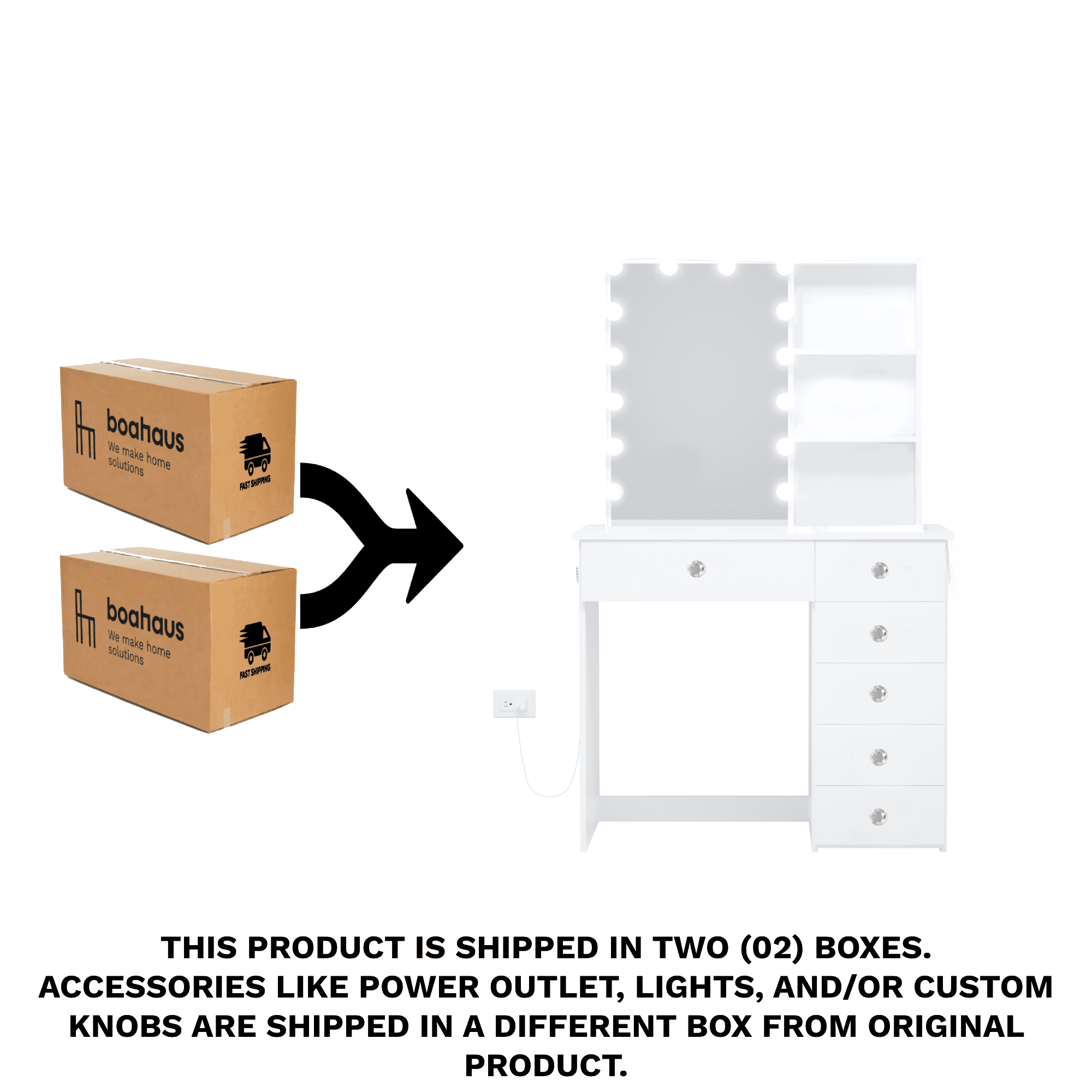 Ember Interiors Kids Vanity Desk with Mirror and Lights – White Makeup Table with 6 Drawers & Crystal Ball Knobs for Girls' Bedroom or Playroom - Image 2