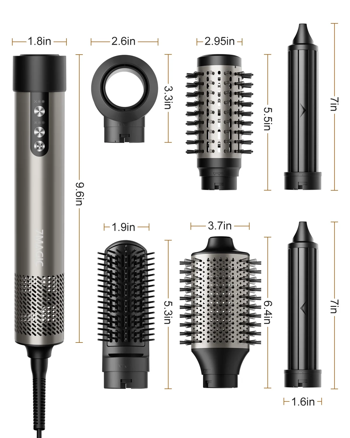 6 in 1 Hair Styler, Hair Dryer Brush with 110,000 RPM, Ionic Hot Air Brush Set, Blow Dryer Brush, High-Speed Hair Dryer Volumizing and Shape, Silver - Image 7