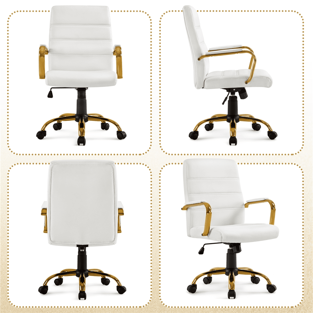 Alden Designs Mid-Back Executive Swivel Office Chair with Metal Frame and Arms, White - Image 11