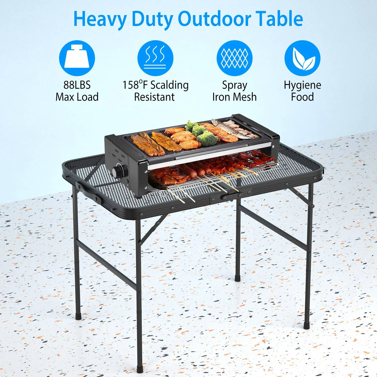 Imountek Folding Camping Table, Portable Grill Table with Adjustable Height for Outdoor, 35x23x26in - Image 3