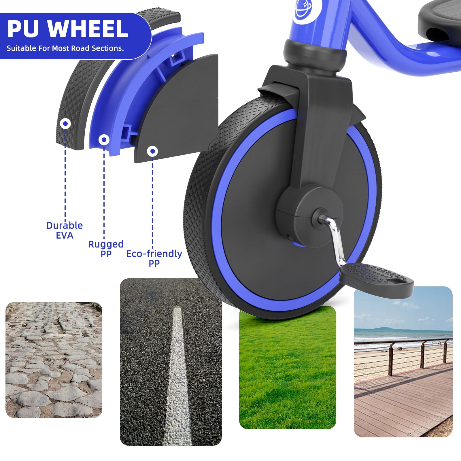 XJD 5-in-1 Toddler Bike for 1-4 Years Old Boys Girls Tricycles for Toddlers Kids Trikes for Balance Training Baby Bike Infant Trike,Blue - Image 6