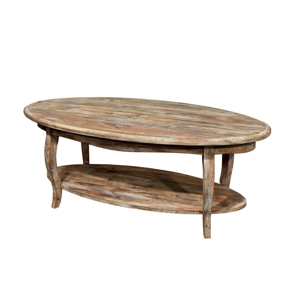 Alaterre Furniture Rustic Oval Coffee Table, Unique Handcrafted Accent Furniture, Curved Legs with Scalloped Edges, Textured Antiquing, Driftwood - Image 2