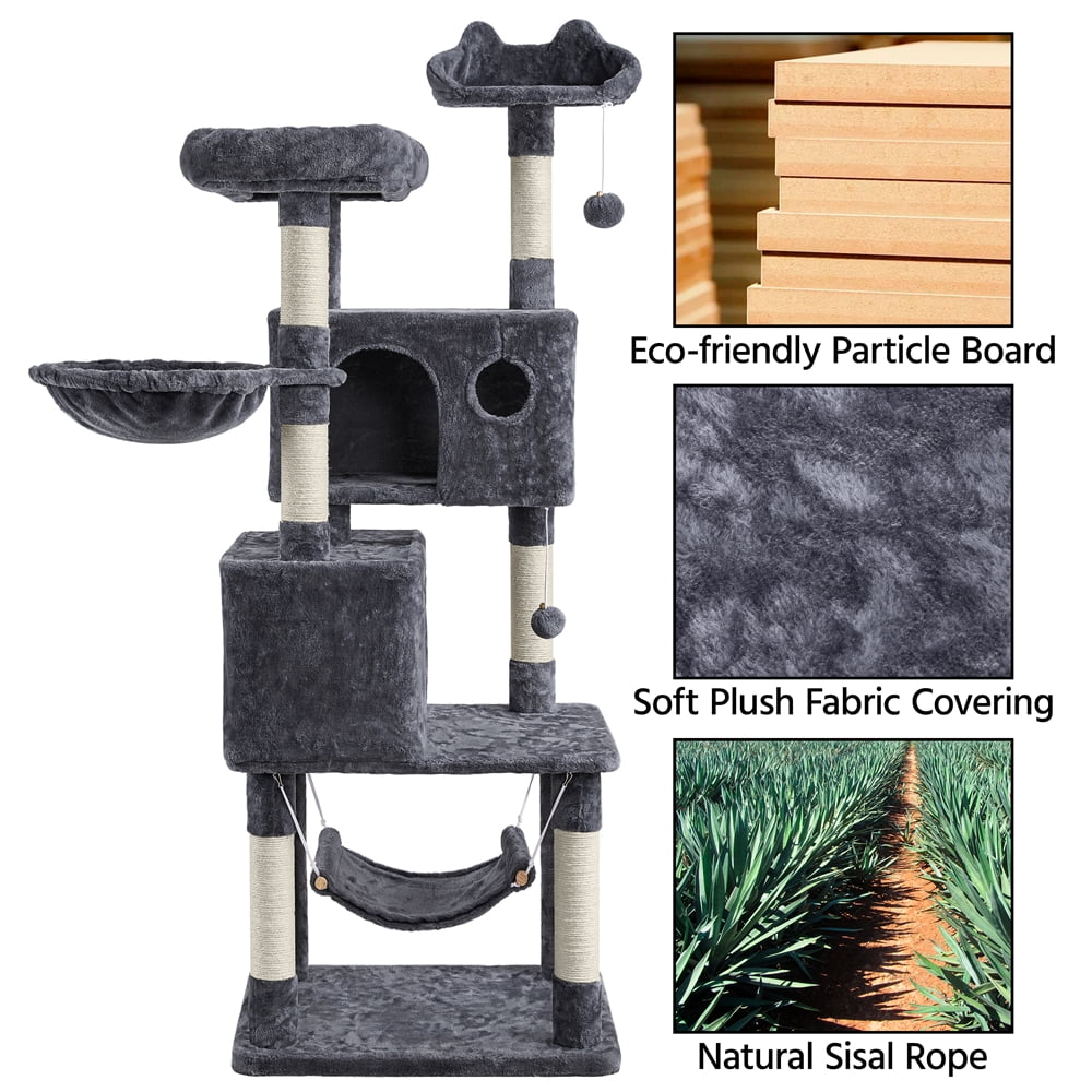 Alden Design 64.5"H Multi-level Cat Tree Tower with Condos and Perches, Dark Gray - Image 2