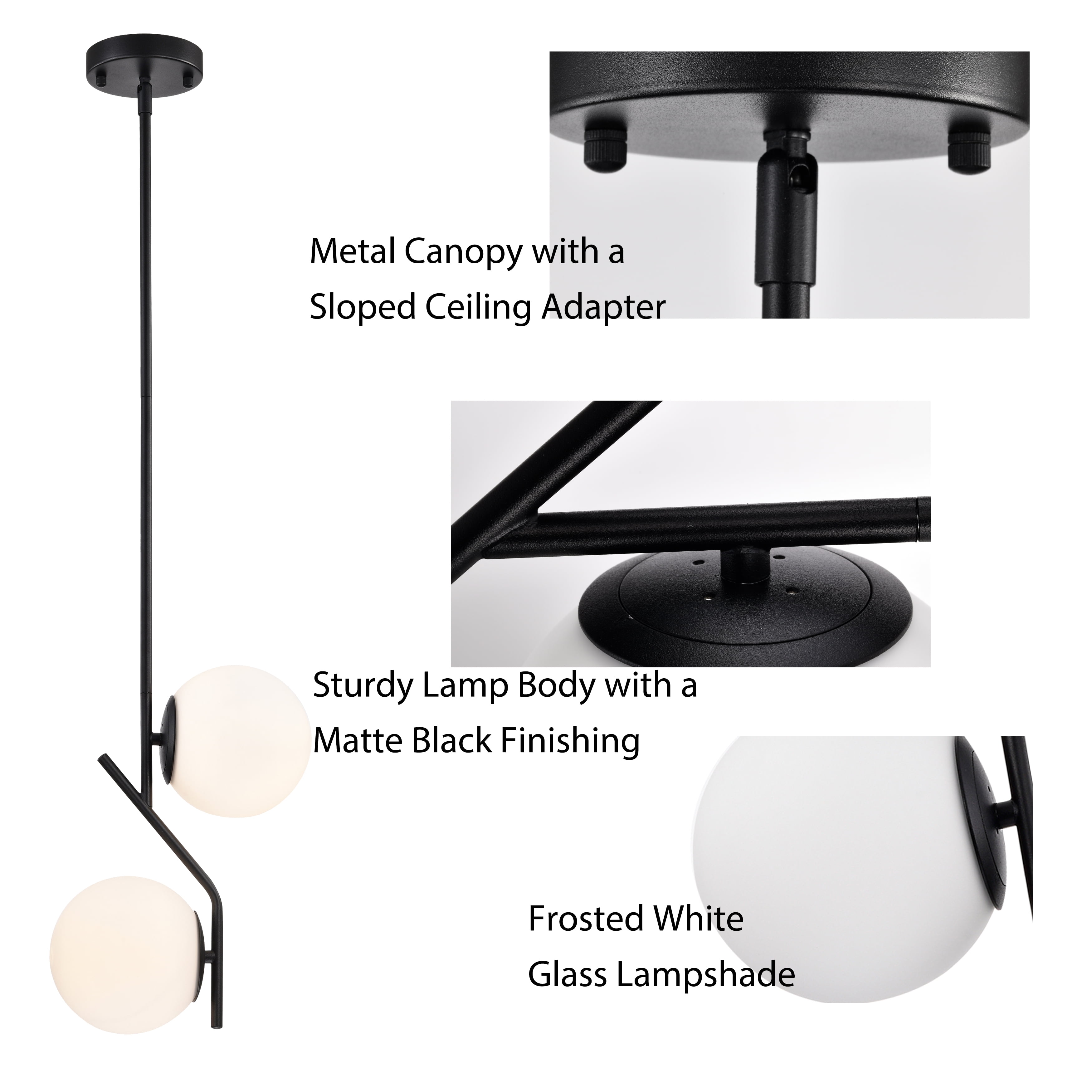 Black Pendant Light Fixture 2-Light Mid Century Modern Black Chandelier Globe Pendant Light Fixtures Glass Pendant Lighting for Kitchen - Image 5