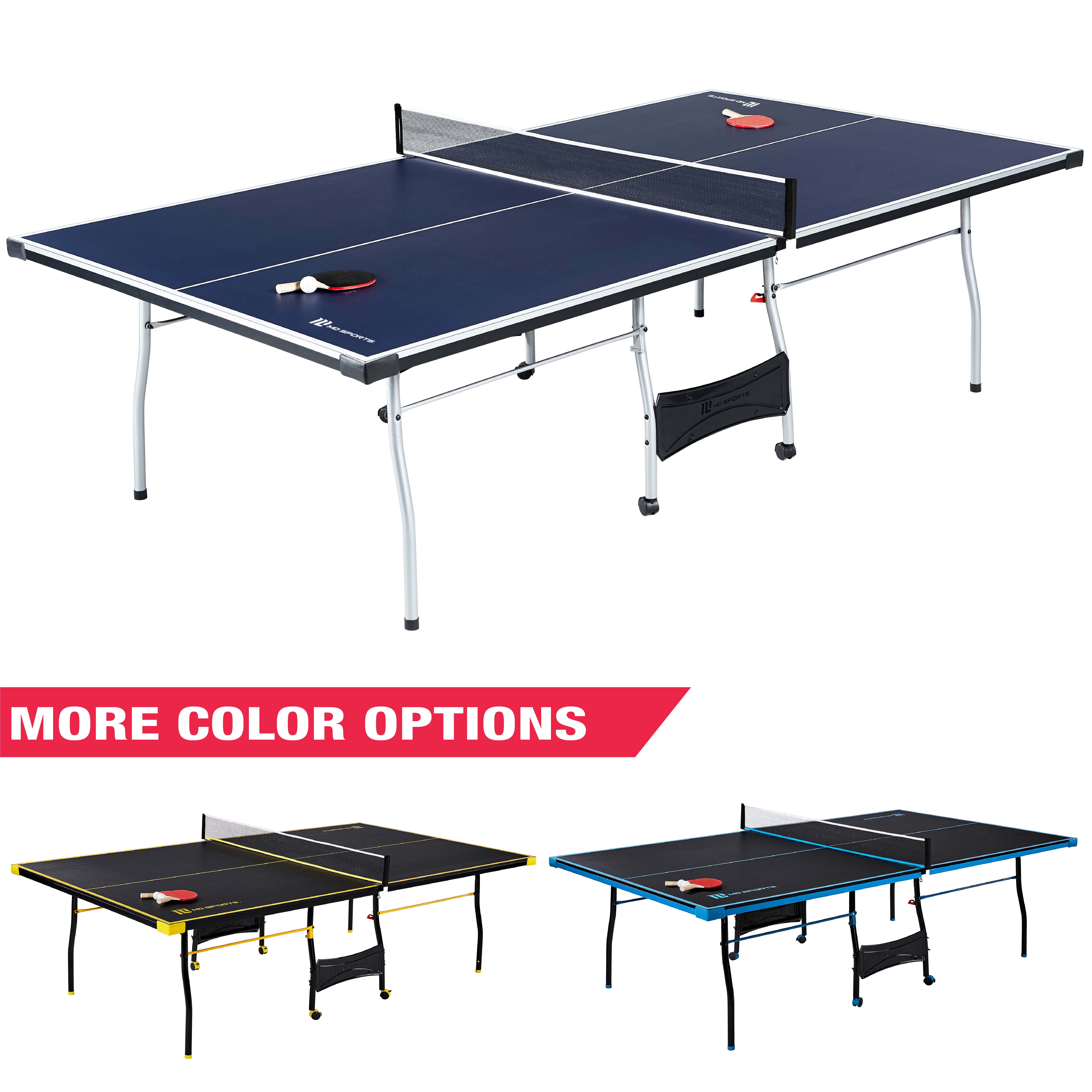 MD Sports Official Size Indoor Table Tennis Pong Table, 4 Piece Foldable Design with Net, Paddles & Balls – Blue/White - Image 3