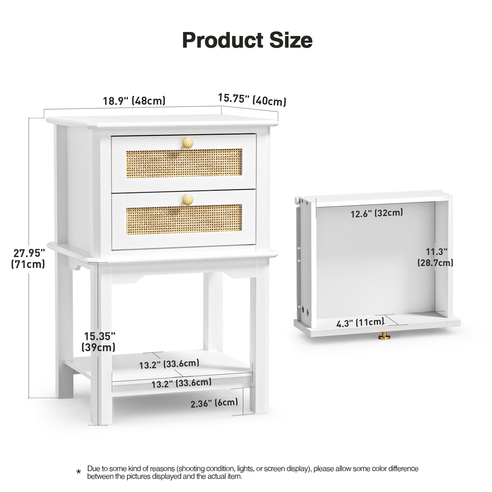 Eumyviv Rattan Nightstand with 2 Drawers and One Open Shelf Bedside Table Side Table for Bedroom Living Room, White& Oak GN002 - Image 4
