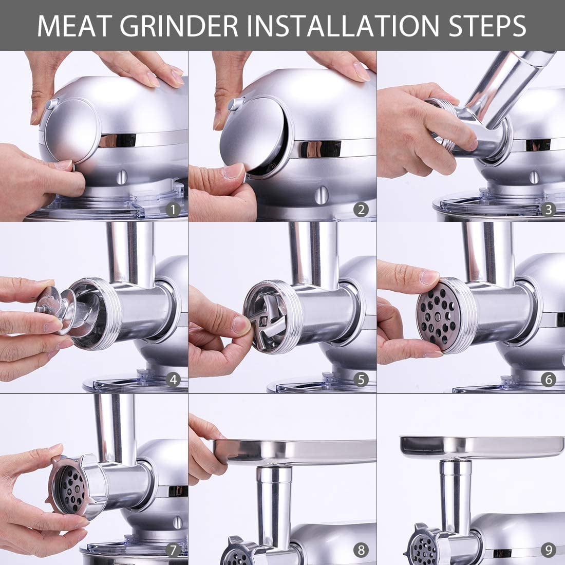 VIVOHOME 3 in 1 Stand Mixer with 6 Quart Stainless Steel Bowl, 650W 6-Speed Tilt-Head Meat Grinder, Silver - Image 7