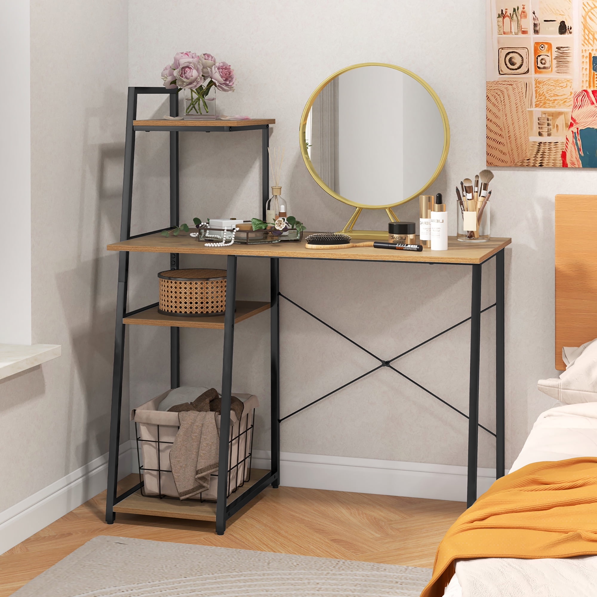 Gymax Home Office Desk Computer Desk w/ Bookshelf Host Stand Metal Frame Study Writing Desk - Image 7