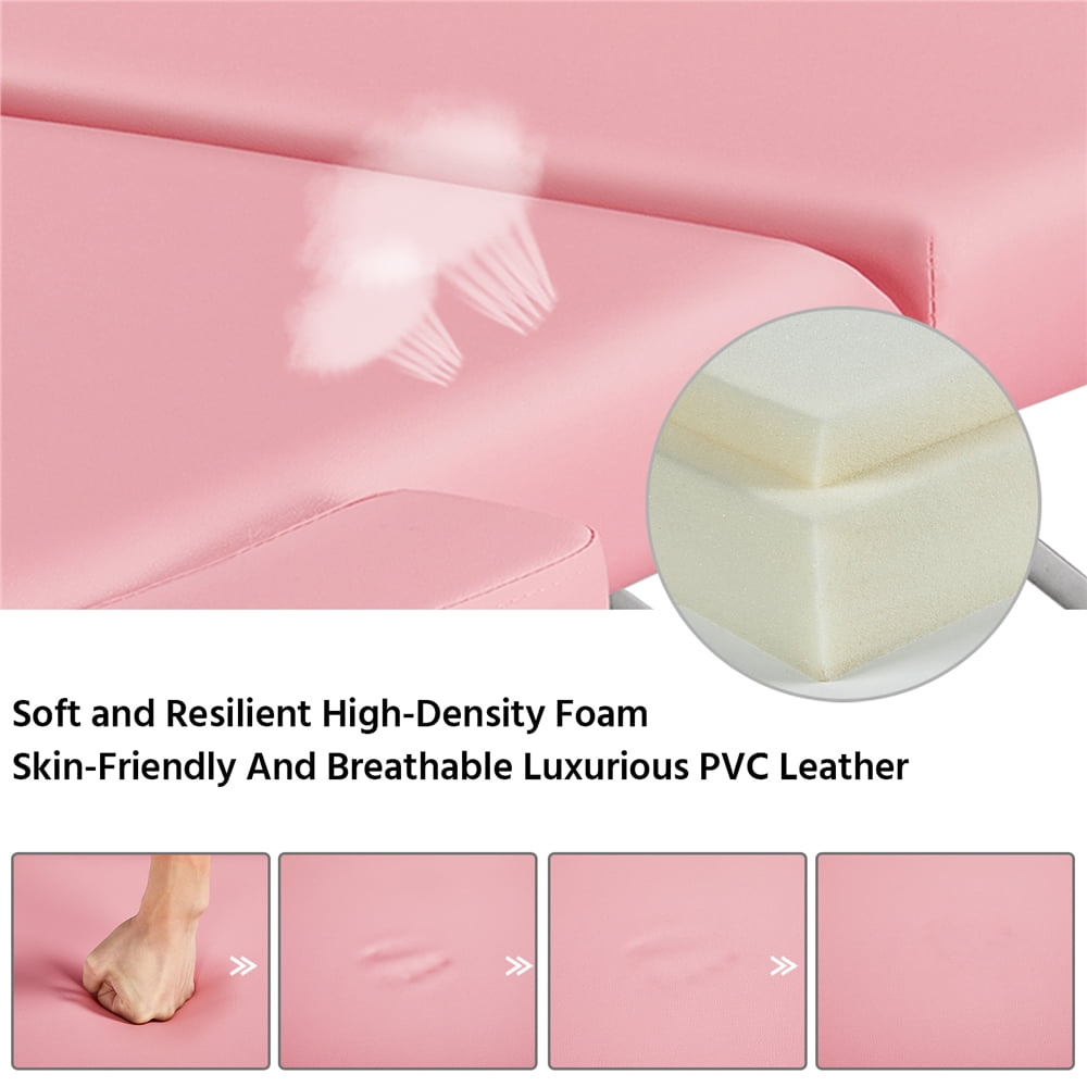 Renwick 3 Section Aluminum Massage Table with Removable Headrest Armrest, 84" x 31.5", Pink - Image 7